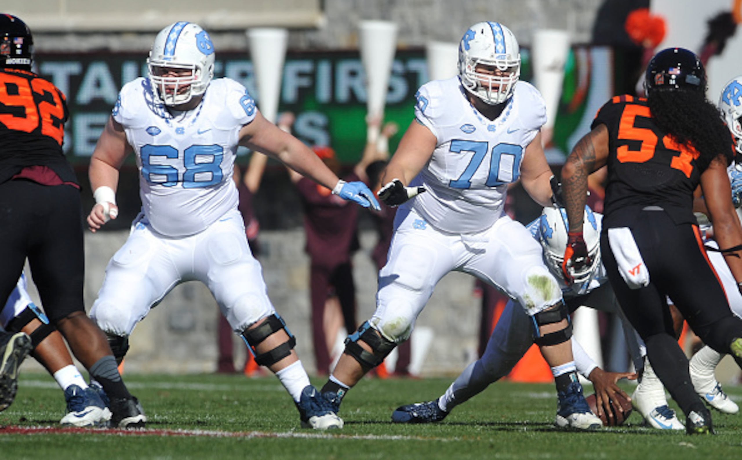 North Carolina C Lucas Crowley and OG Caleb Peterson
