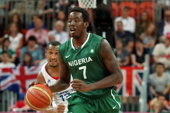 Al-Farouq Aminu dribbles for Nigeria against France.