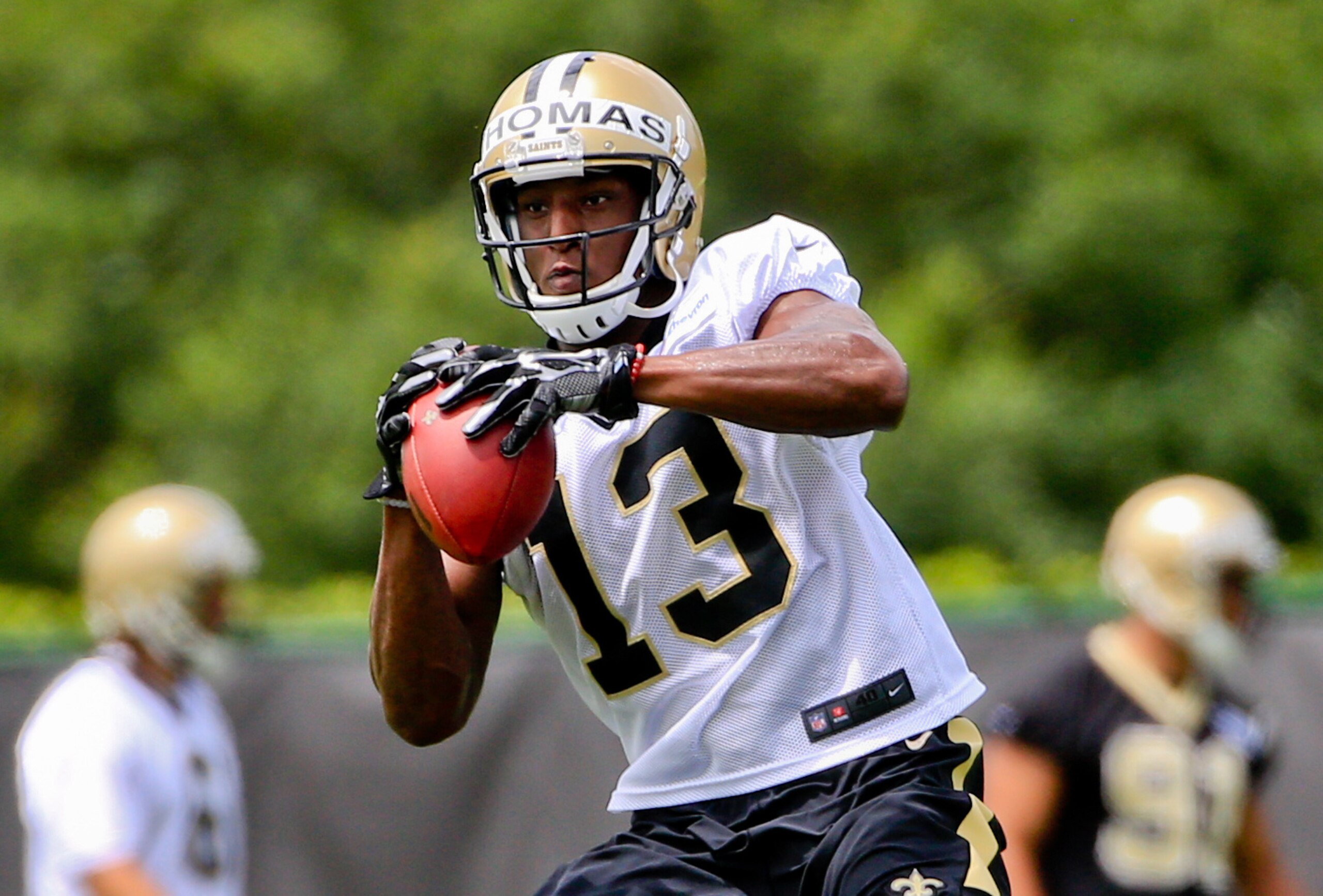 Rookie wideout Michael Thomas has been tough to handle on the practice field. Rookie wideout Michael Thomas has been tough to handle on the practice field.