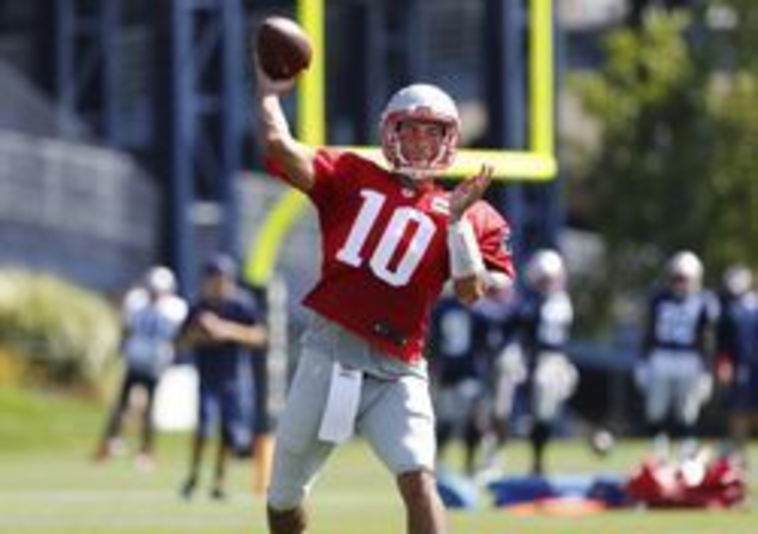 Patriots quarterback Jimmy Garoppolo is expected to start for the first month of the 2016 season. Patriots quarterback Jimmy Garoppolo is expected to start for the first month of the 2016 season.