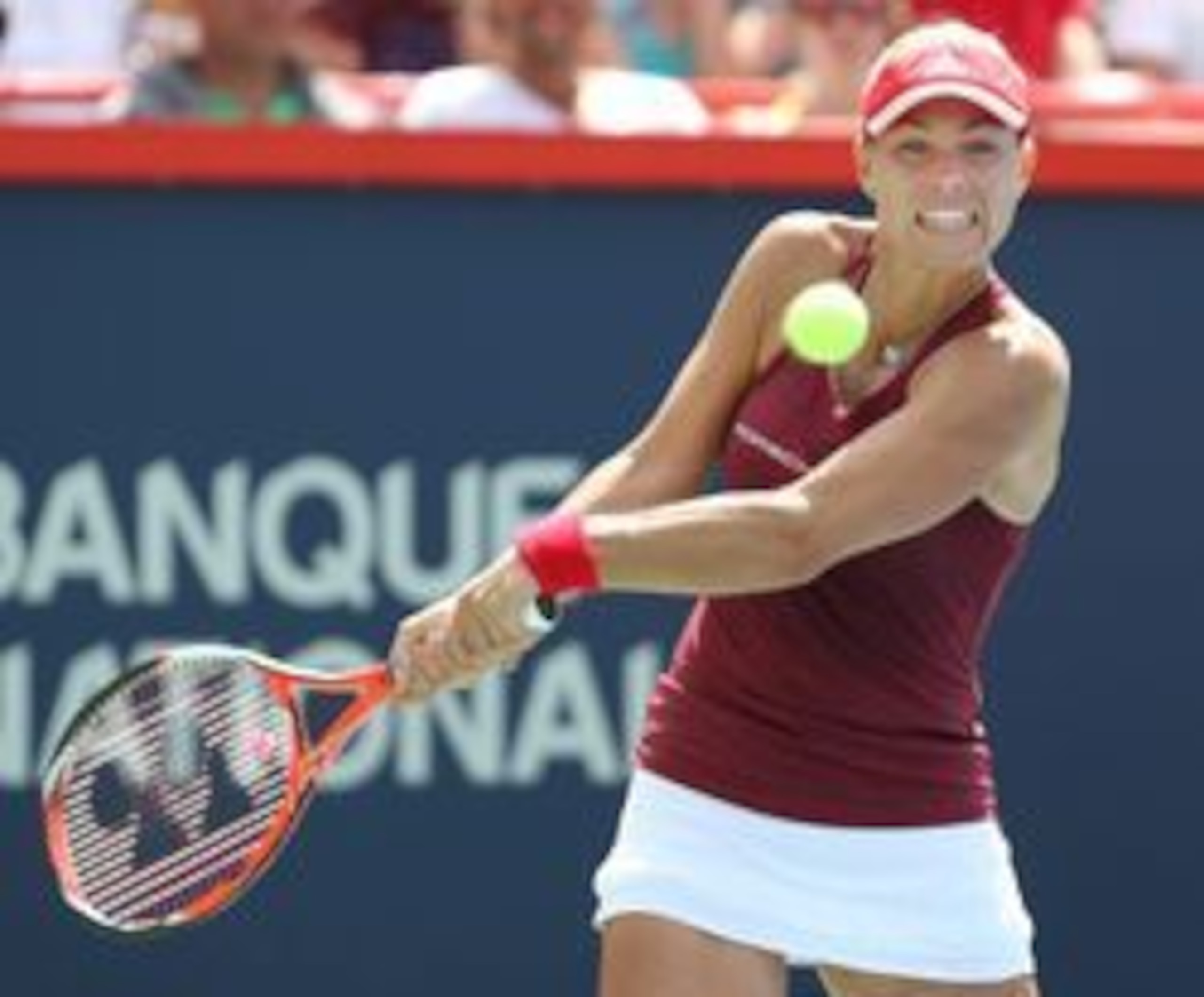 Angelique Kerber hits a backhand at the 2016 Rogers Cup in Montreal.