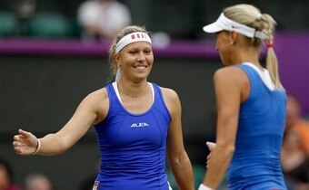 The Czech Republic's Lucie Hradecka and Andrea Hlavackova during a doubles match at the 2012 Summer Games in London.