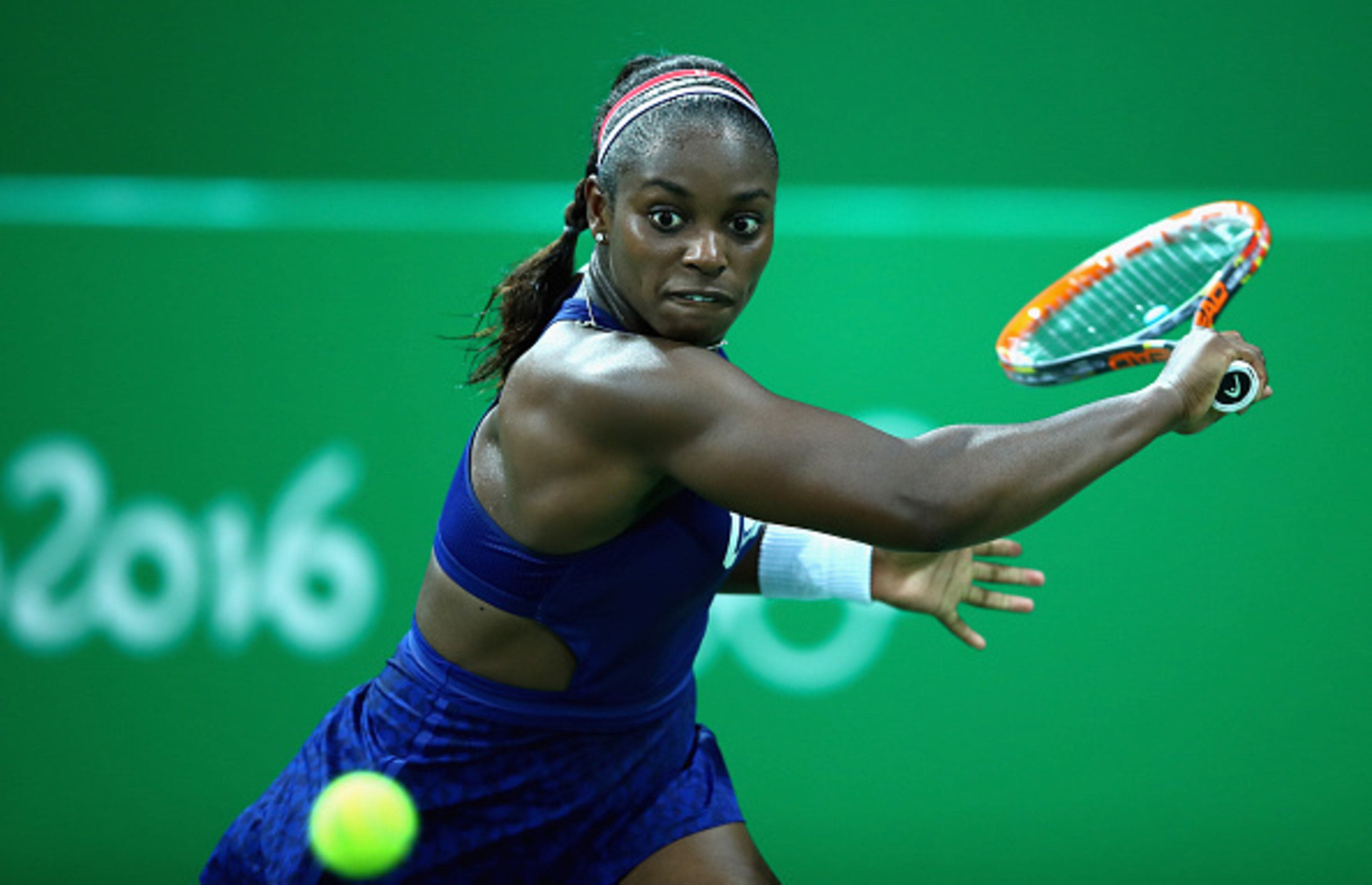 Sloane Stephens prepares to hit a backhand slice during her first-round loss at the 2016 Olympics in Rio.