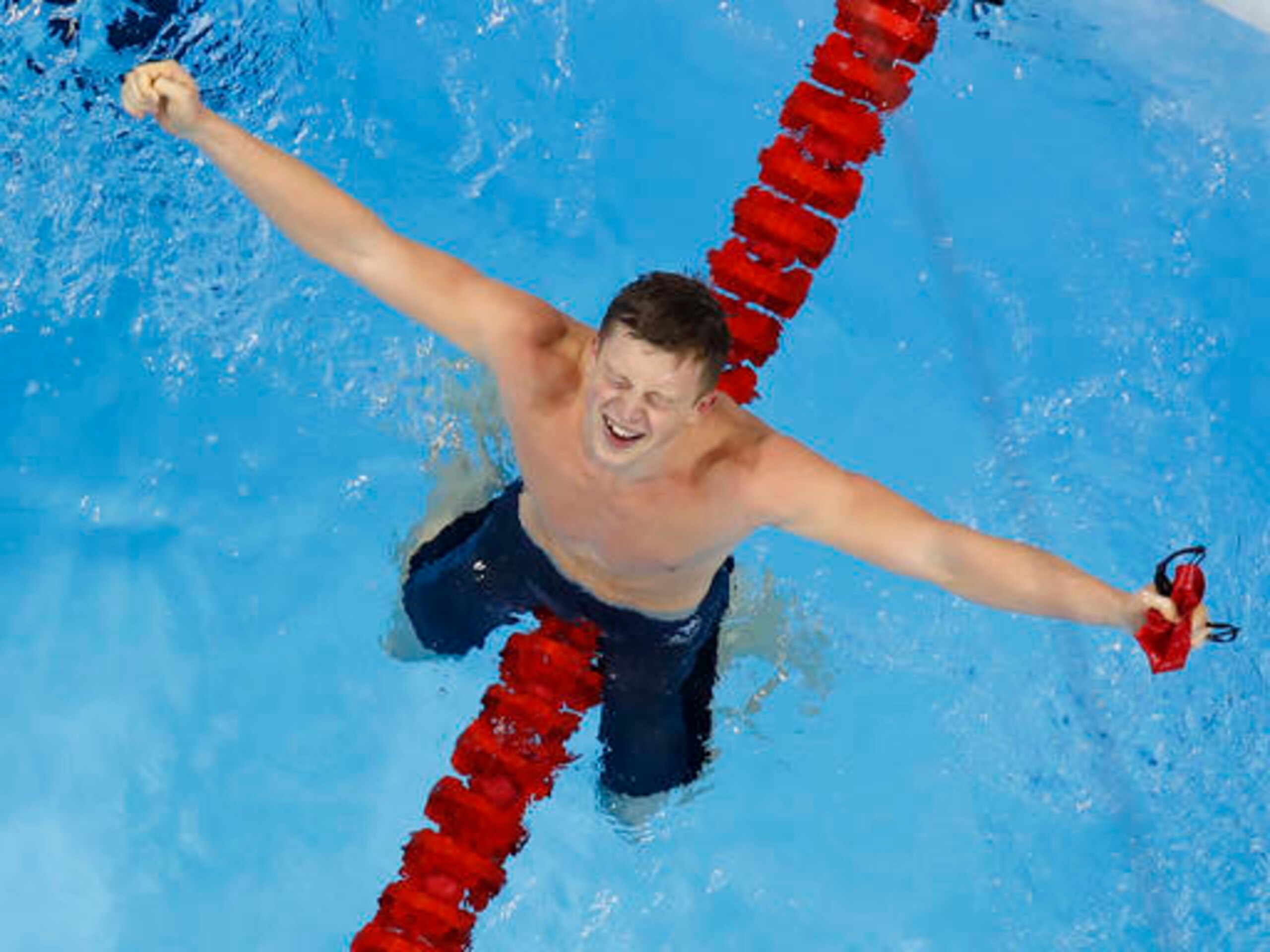Adam Peaty after winning the 100-meter breaststroke.
