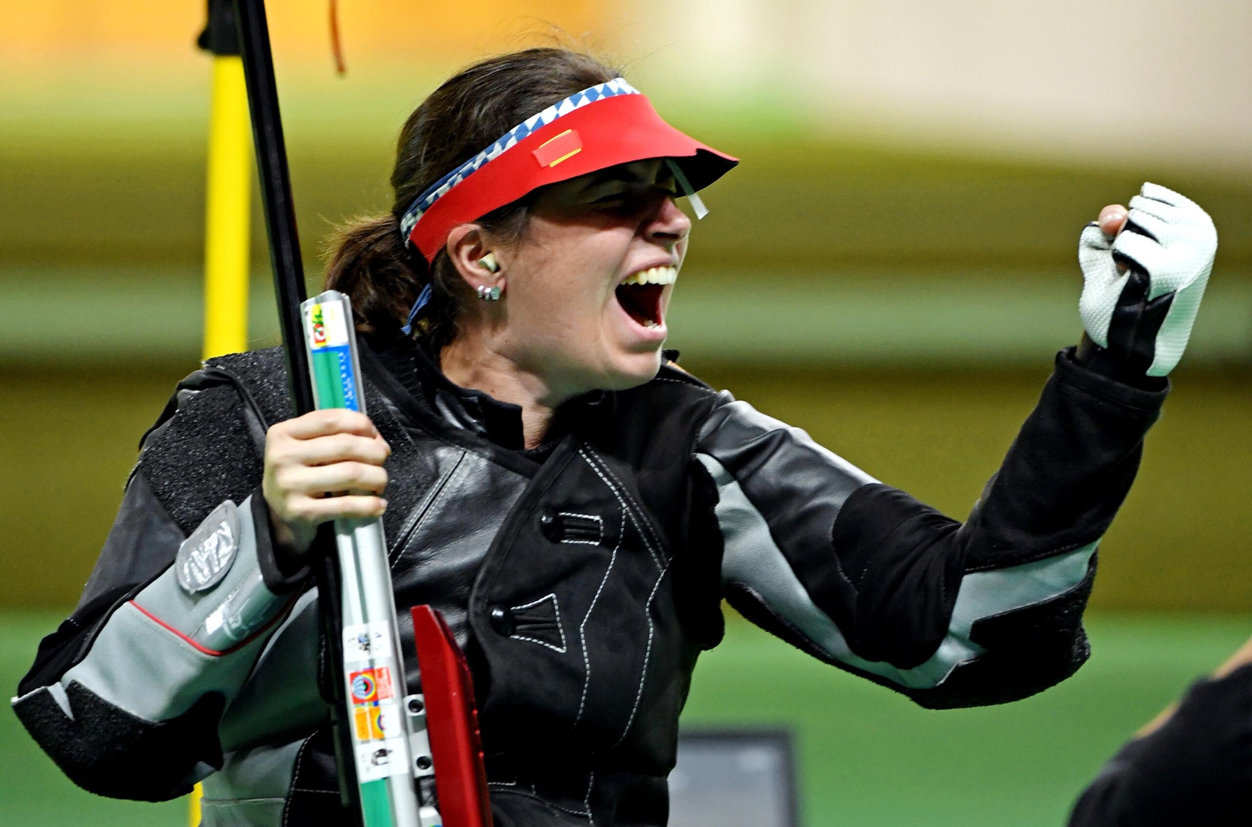 Barbara Engleder of Germany celebrates her win.