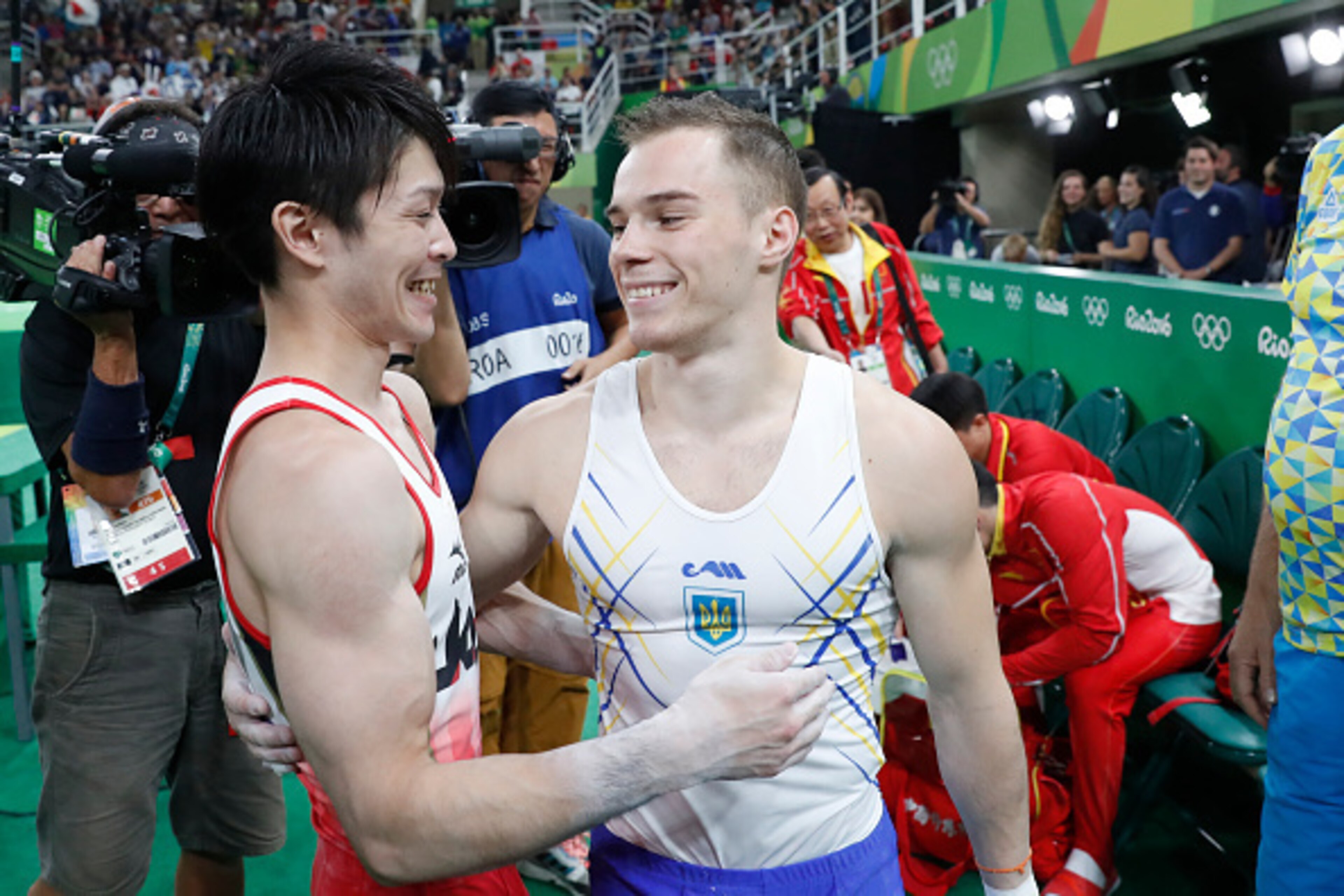Japan's Kohei Uchimura and Ukraine's Oleg Verniaiev Japan's Kohei Uchimura and Ukraine's Oleg Verniaiev