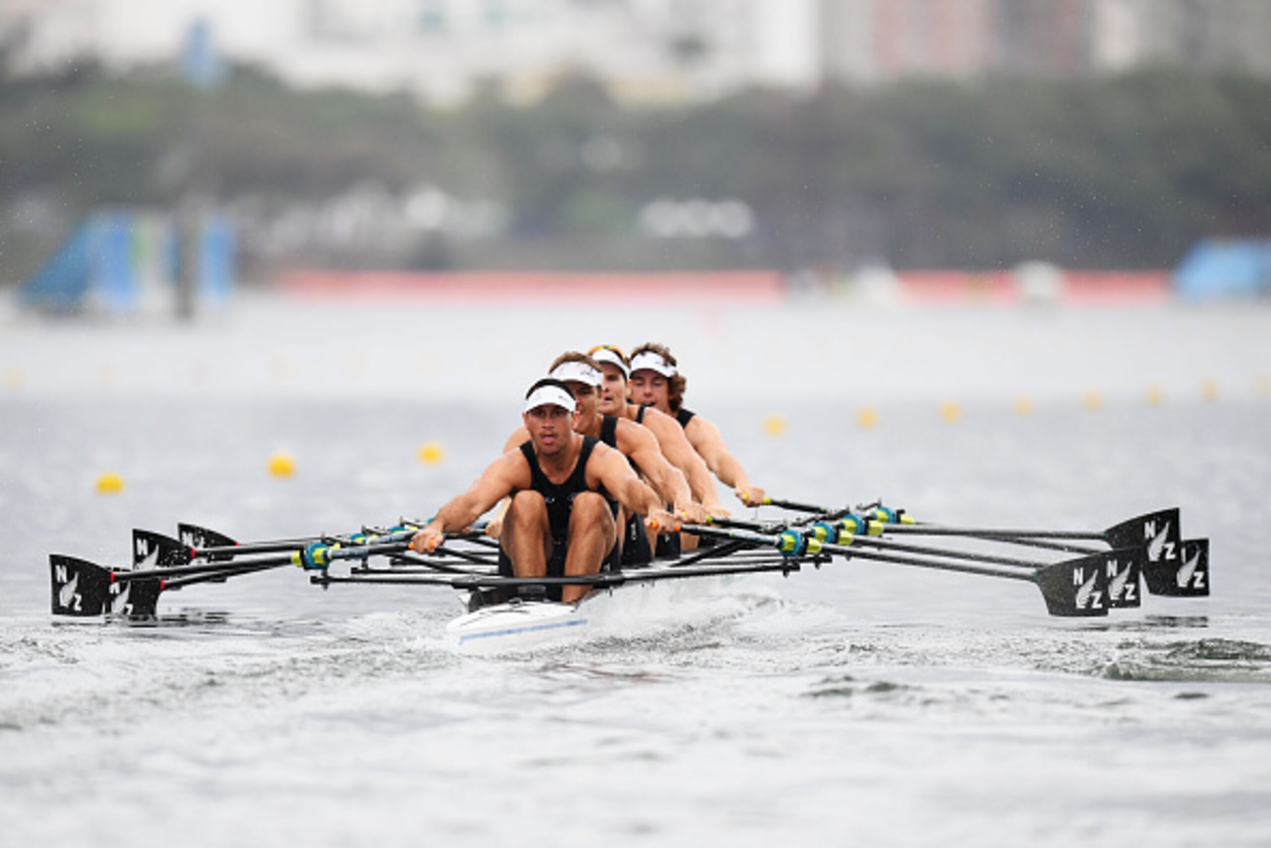 These are quadruple sculls: eight oars.