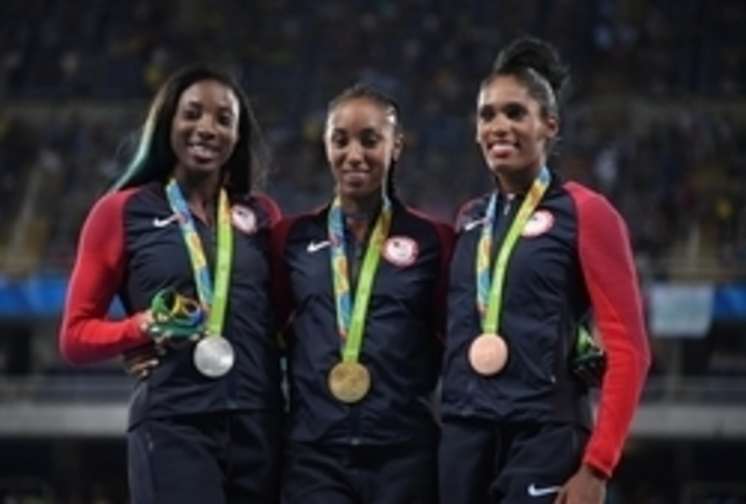 Brianna Rollins (gold), Nia Ali (silver) and Kristi Castlin (bronze)