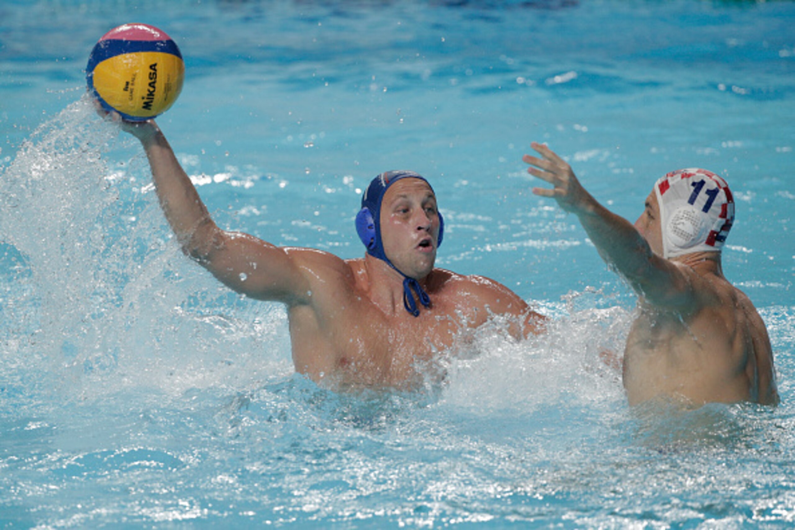 Serbia's Slobodan Nikic looks for an opening to score.