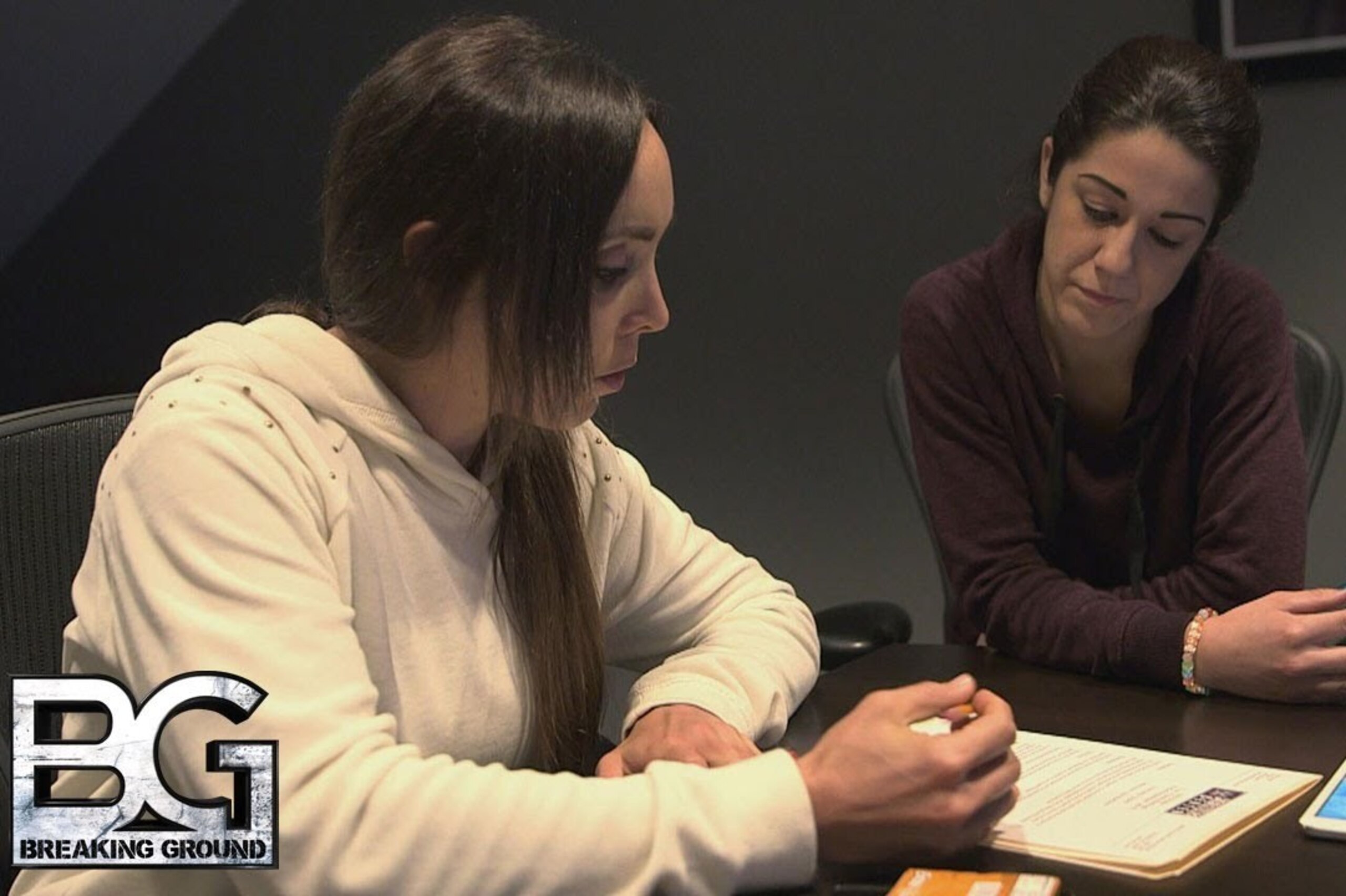 NXT coach Sara Amato speaking with Bayley about being a leader.