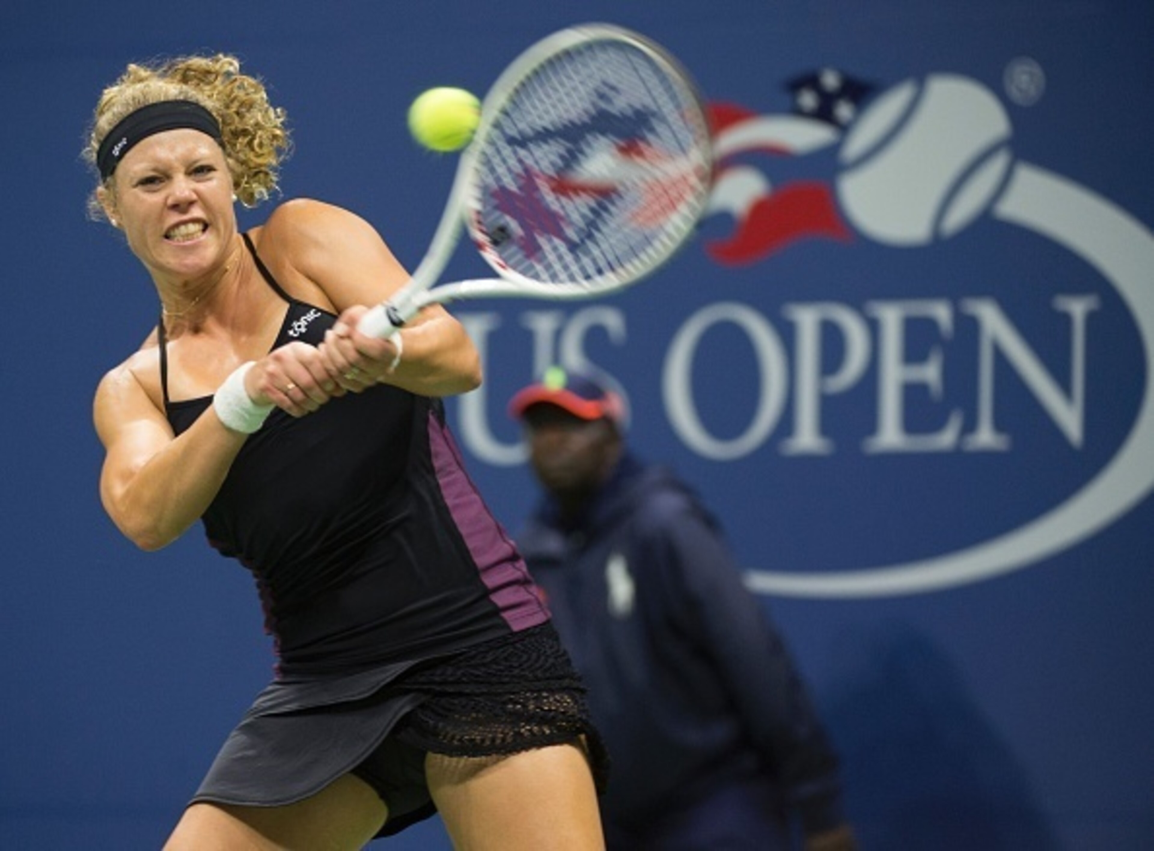 Laura Siegemund hits a backhand during a third-round match at the U.S. Open.