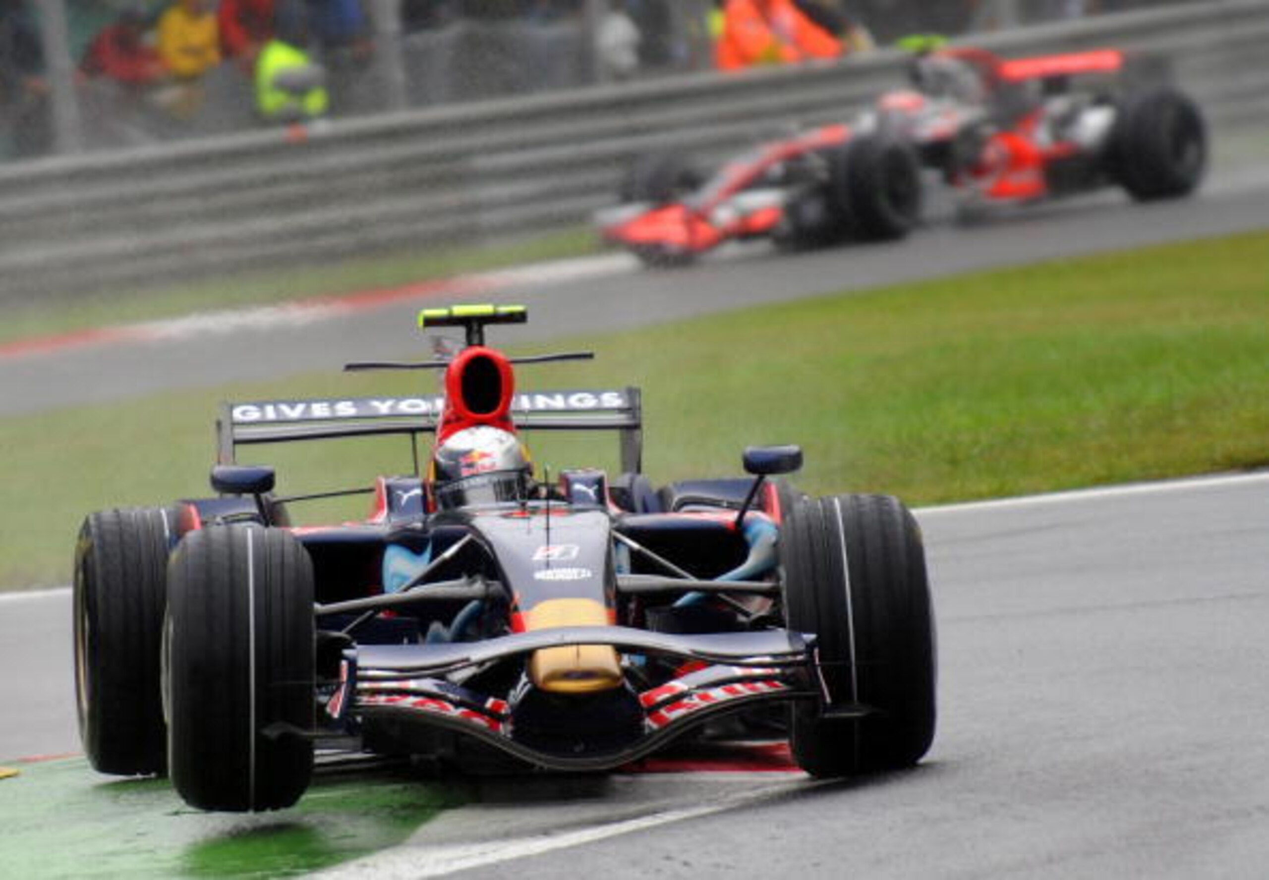Sebastian Vettel on his way to victory at the rainy 2008 Italian Grand Prix.