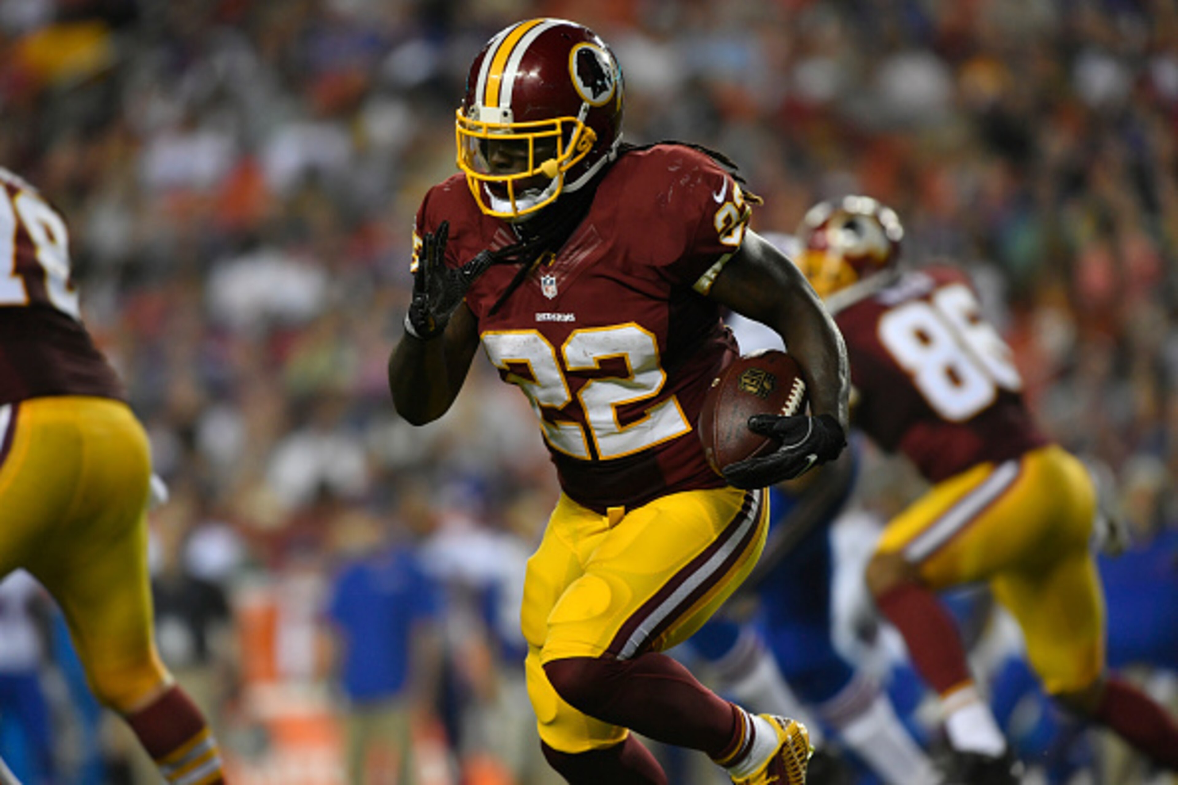 Rob Kelley ran to the front of the line in the Redskins backfield. Rob Kelley ran to the front of the line in the Redskins backfield.