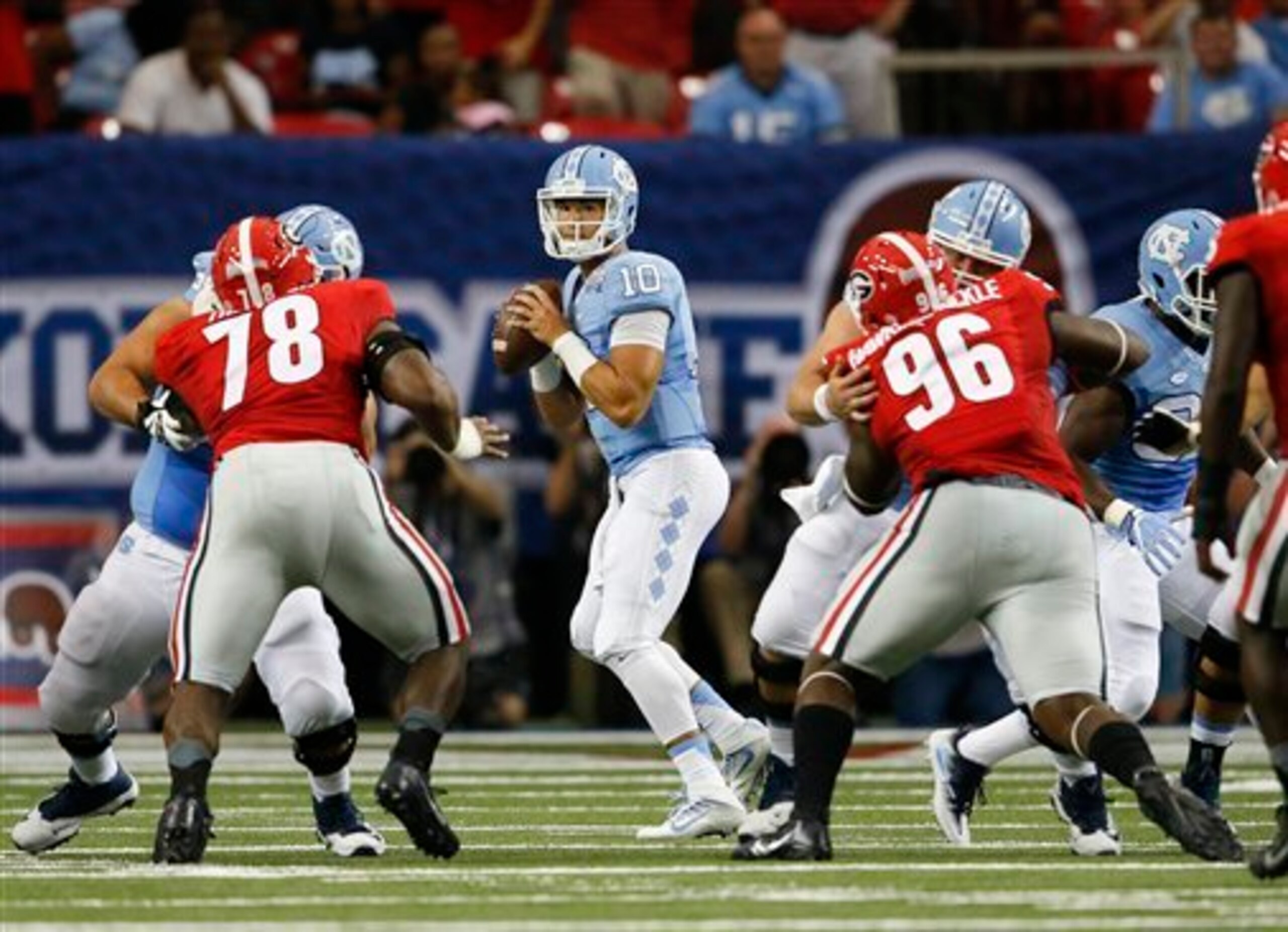 Mitch Trubisky struggled at times in his North Carolina starting debut.