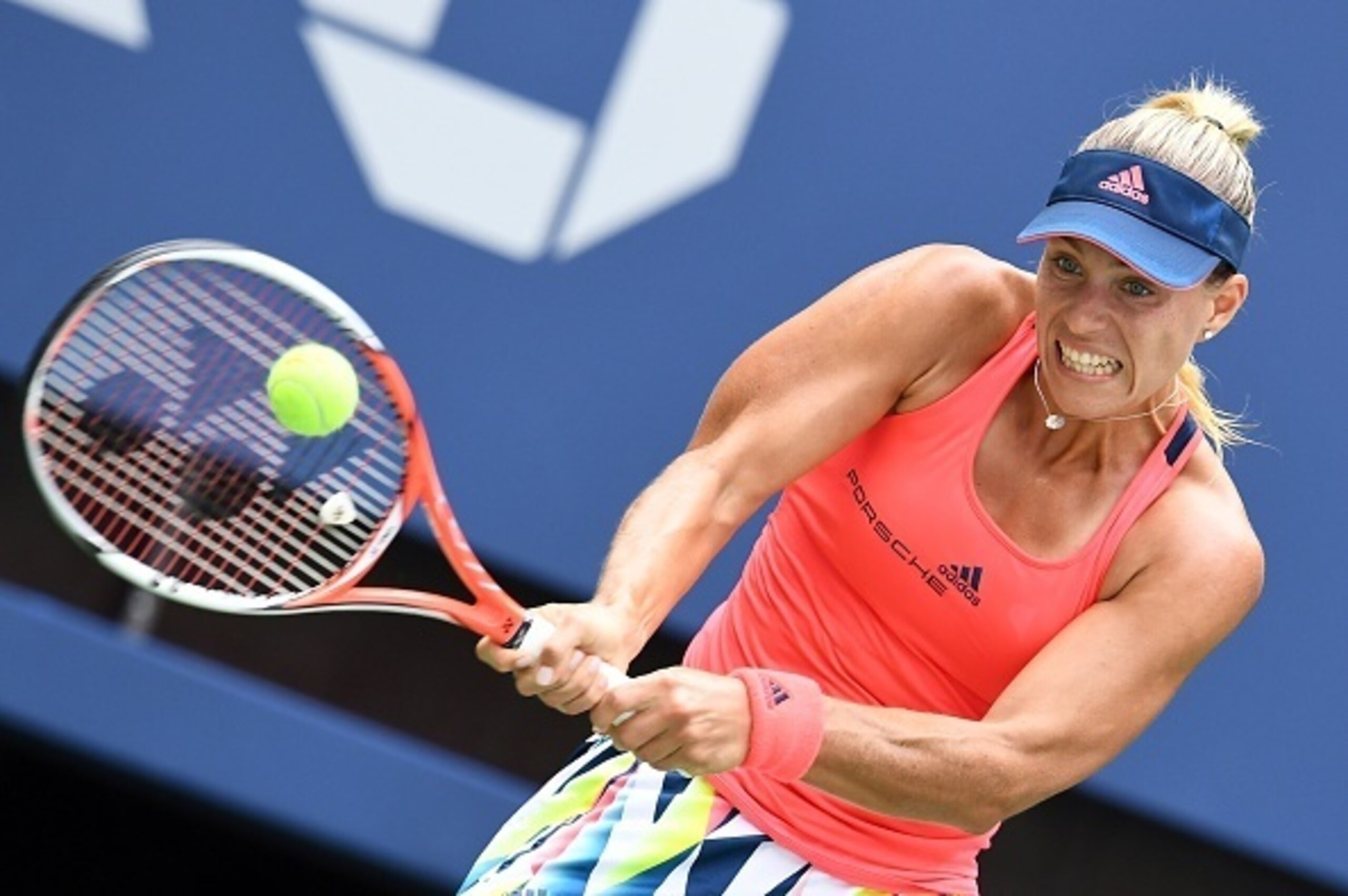 Angelique Kerber powers her way through a backhand during a match at the 2016 U.S. Open.