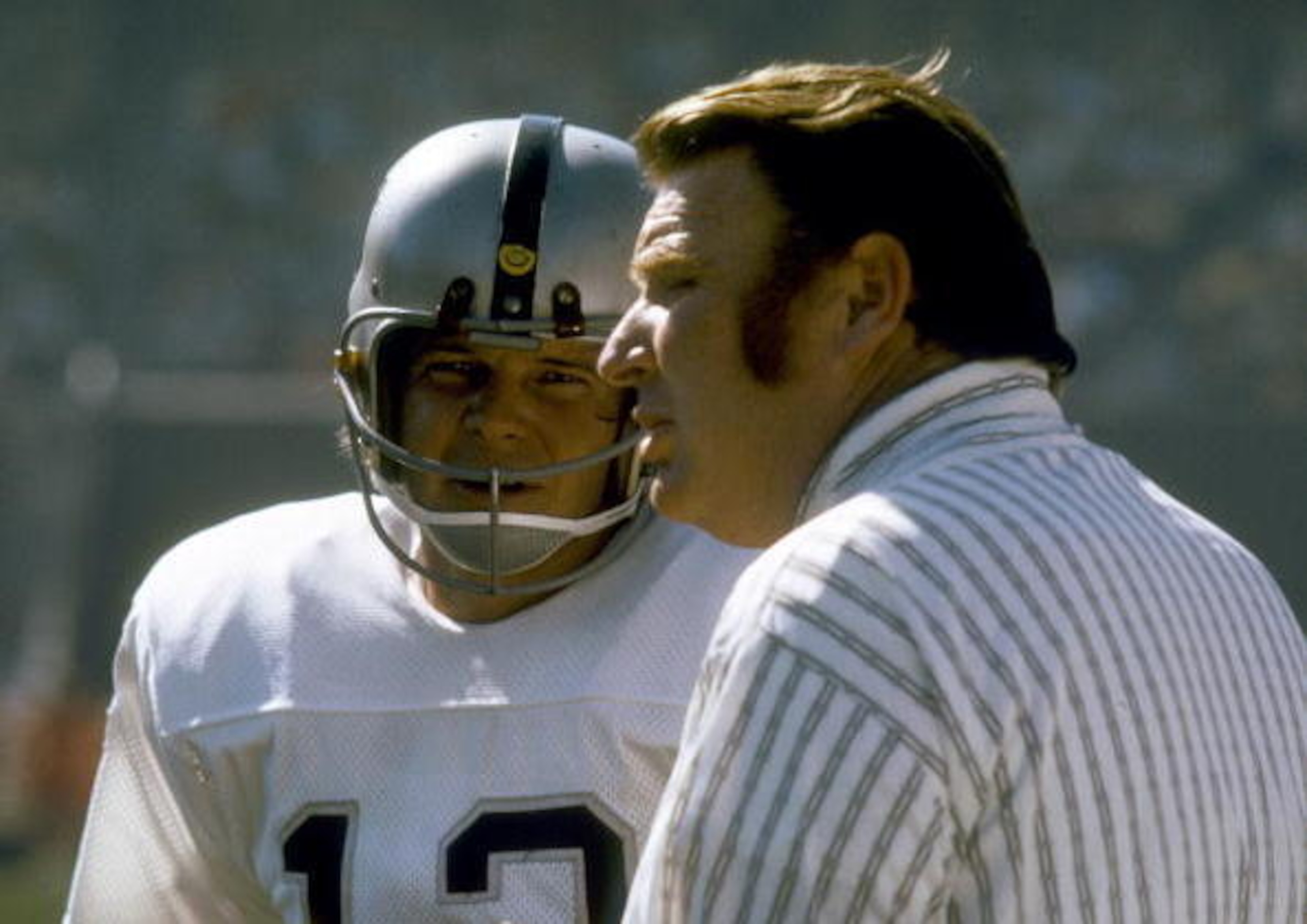 Former Raiders QB talking with his Head Coach, John Madden Former Raiders QB talking with his Head Coach, John Madden