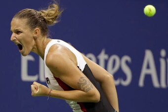 Karolina Pliskova roars during her upset win over Serena Williams at the 2016 U.S. Open.