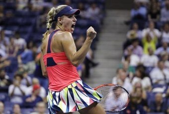 Angelique Kerber celebrates winning her semifinals match at the U.S. Open.