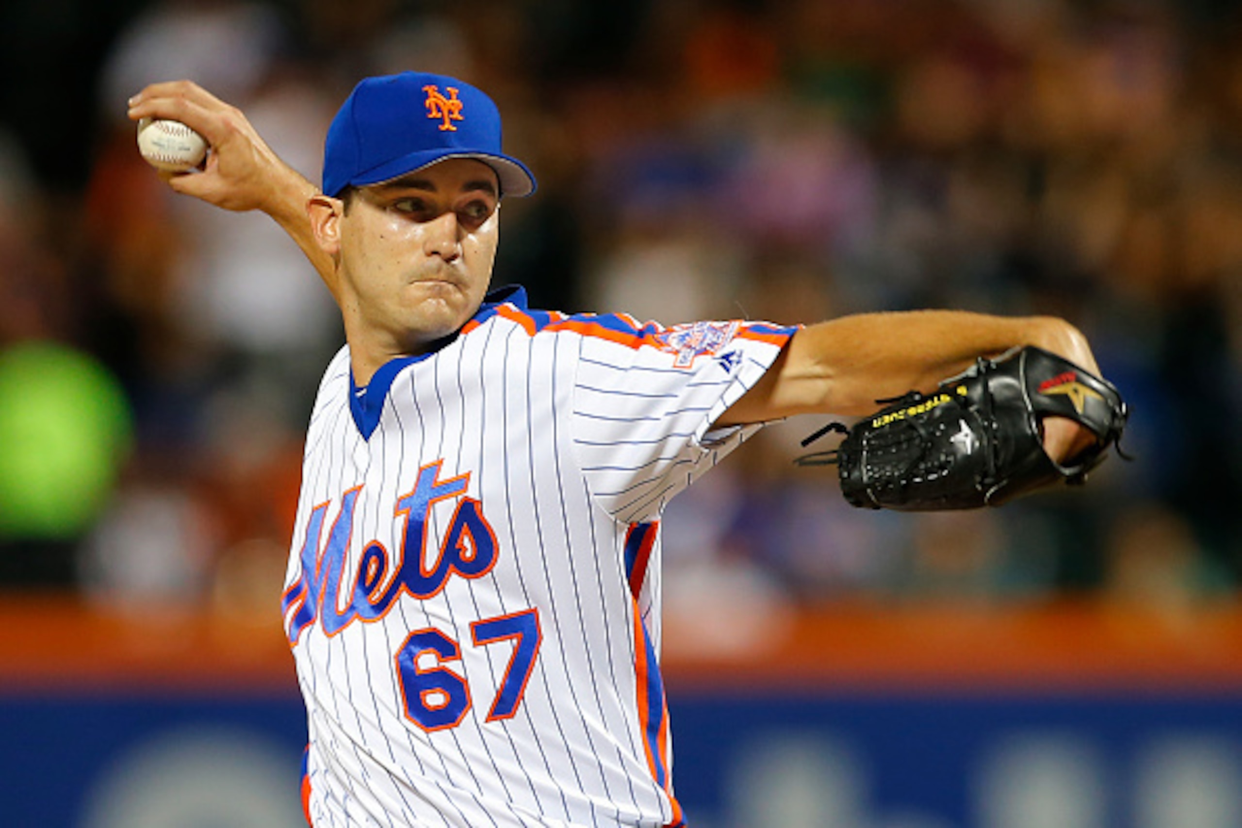 NEW YORK, NY - SEPTEMBER 04: Pitcher Seth Lugo #67 of the New York Mets delivers a pitch against the Washington Nationals during the first inning of game at Citi Field on September 4, 2016 in the Flushing neighborhood of the Queens borough of New York Cit