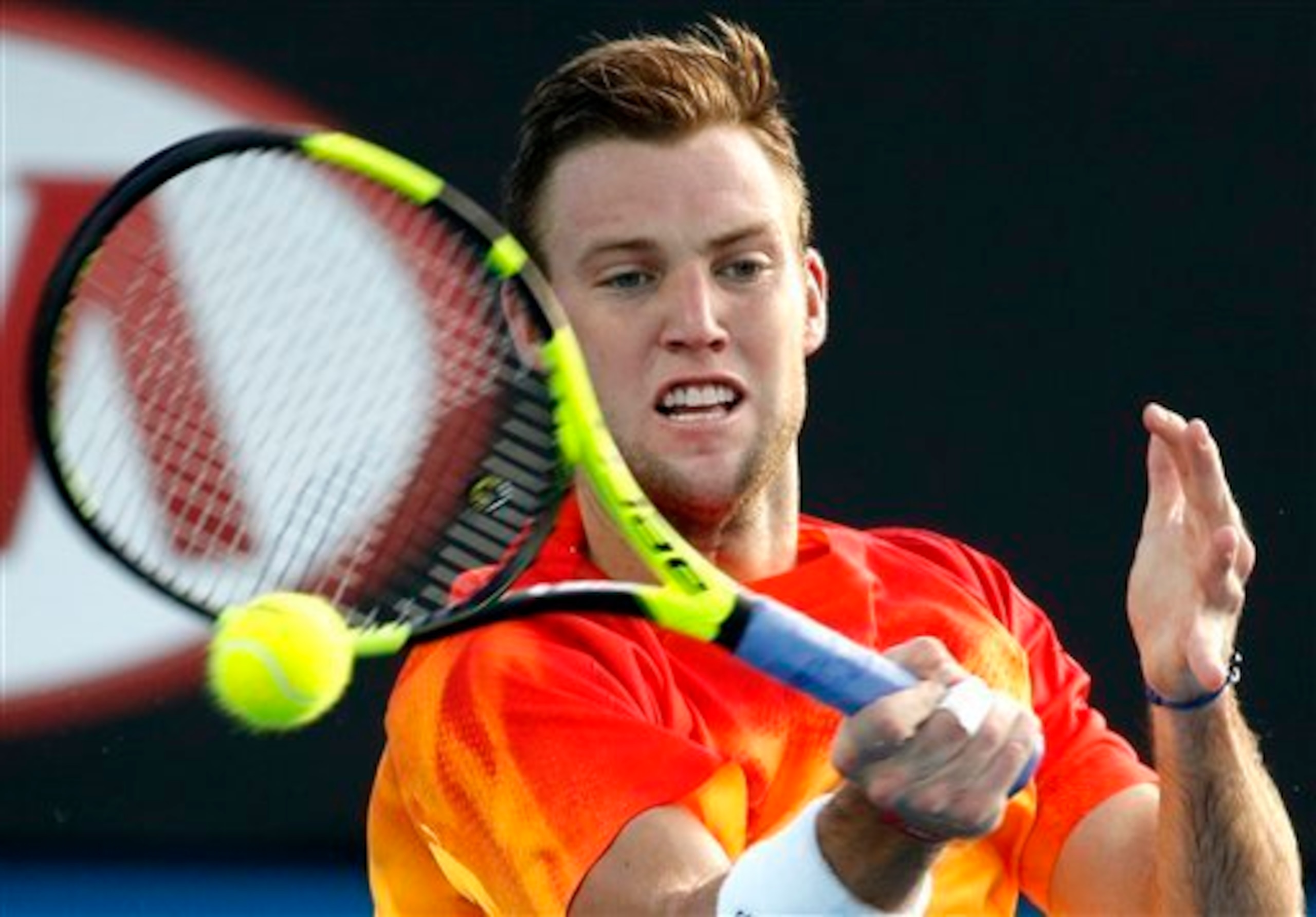 Jack Sock hits a forehand at the 2016 Australian Open.