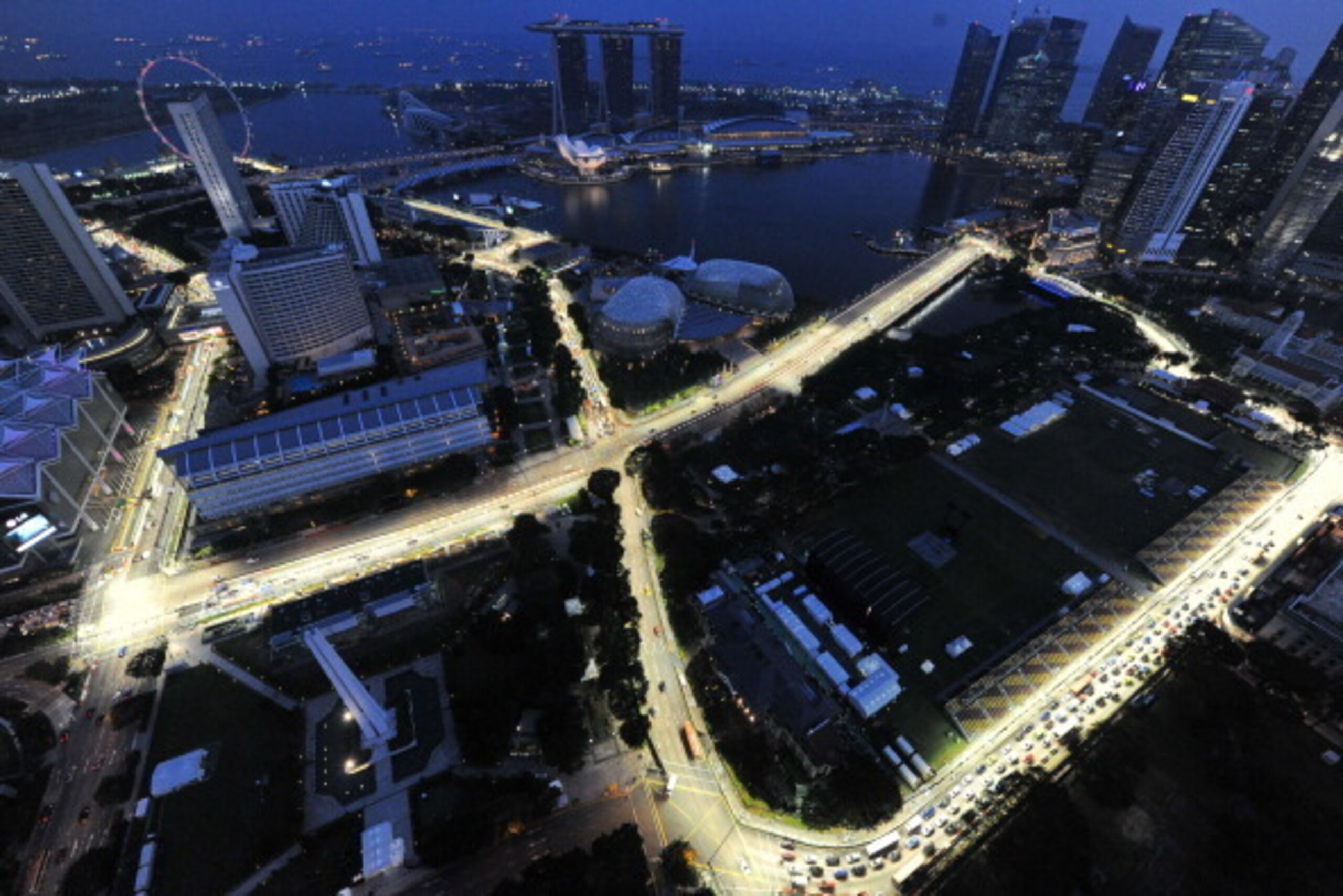 The floodlit Marina Bay Street Circuit hosts the Singapore Grand Prix.