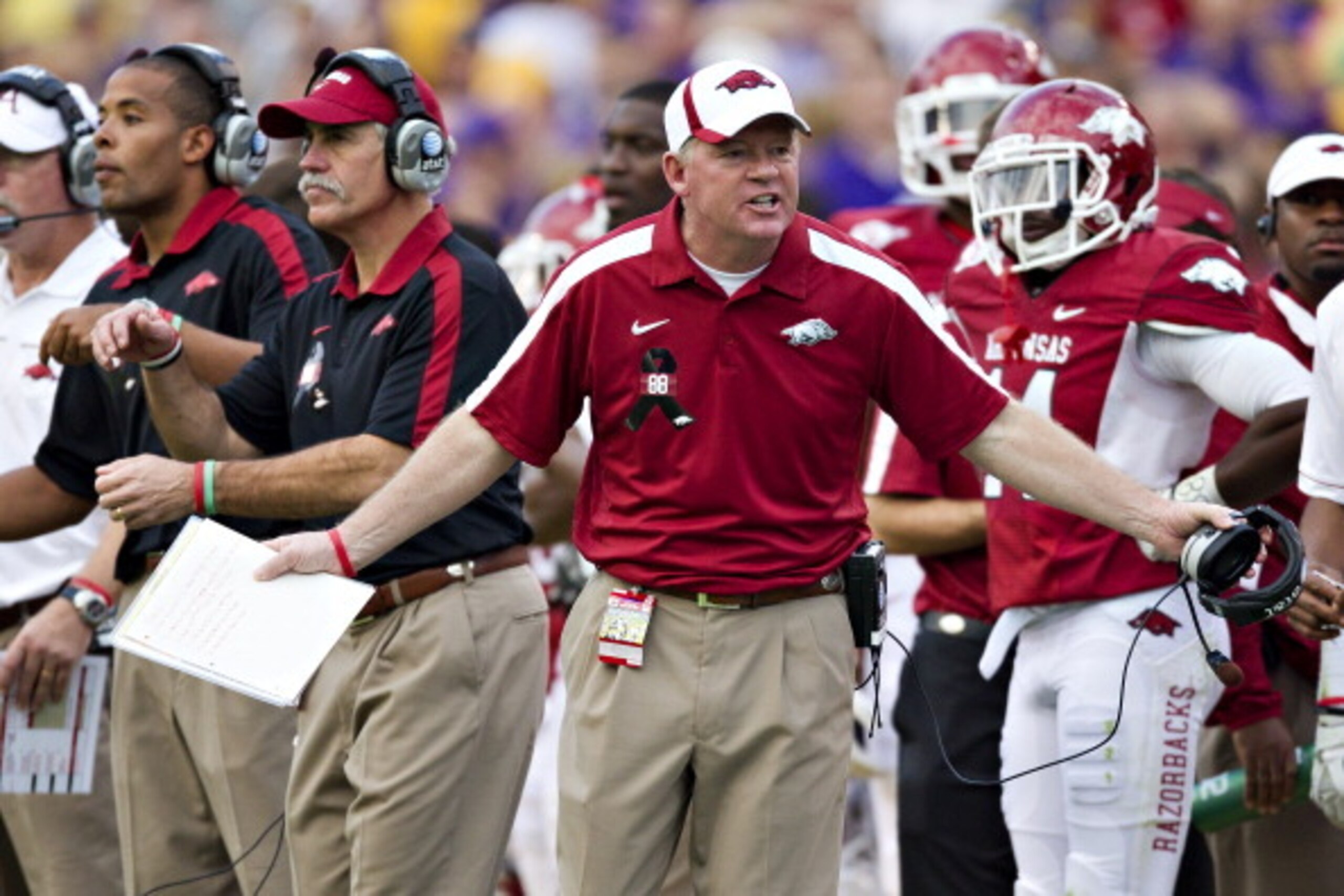 Louisville coach Bobby Petrino was 34-17 in four seasons at Arkansas from 2008-11.