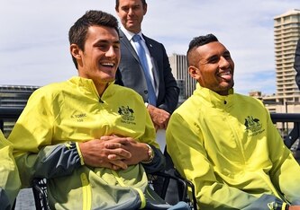 Bernard Tomic (left) and Nick Kyrgios are all smiles right now...