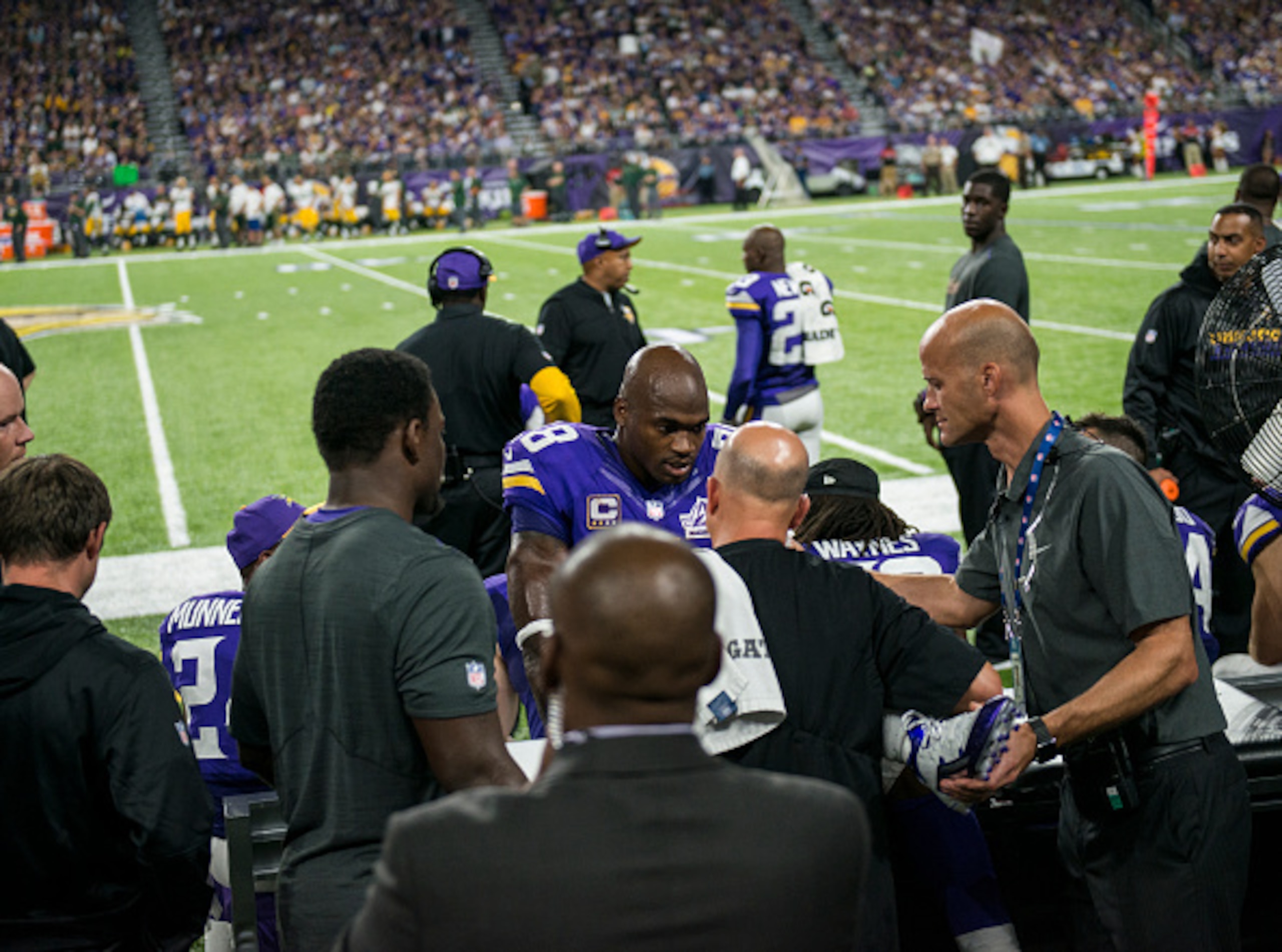 Adrian Peterson suffered a torn meniscus during Sunday's game against the Packers.