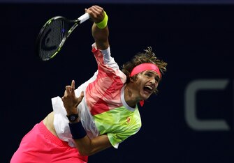 Alexander Zverev serves during a match at the 2016 U.S. Open.