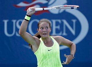 Daria Kasatkina hits a forehand during the 2016 U.S. Open.
