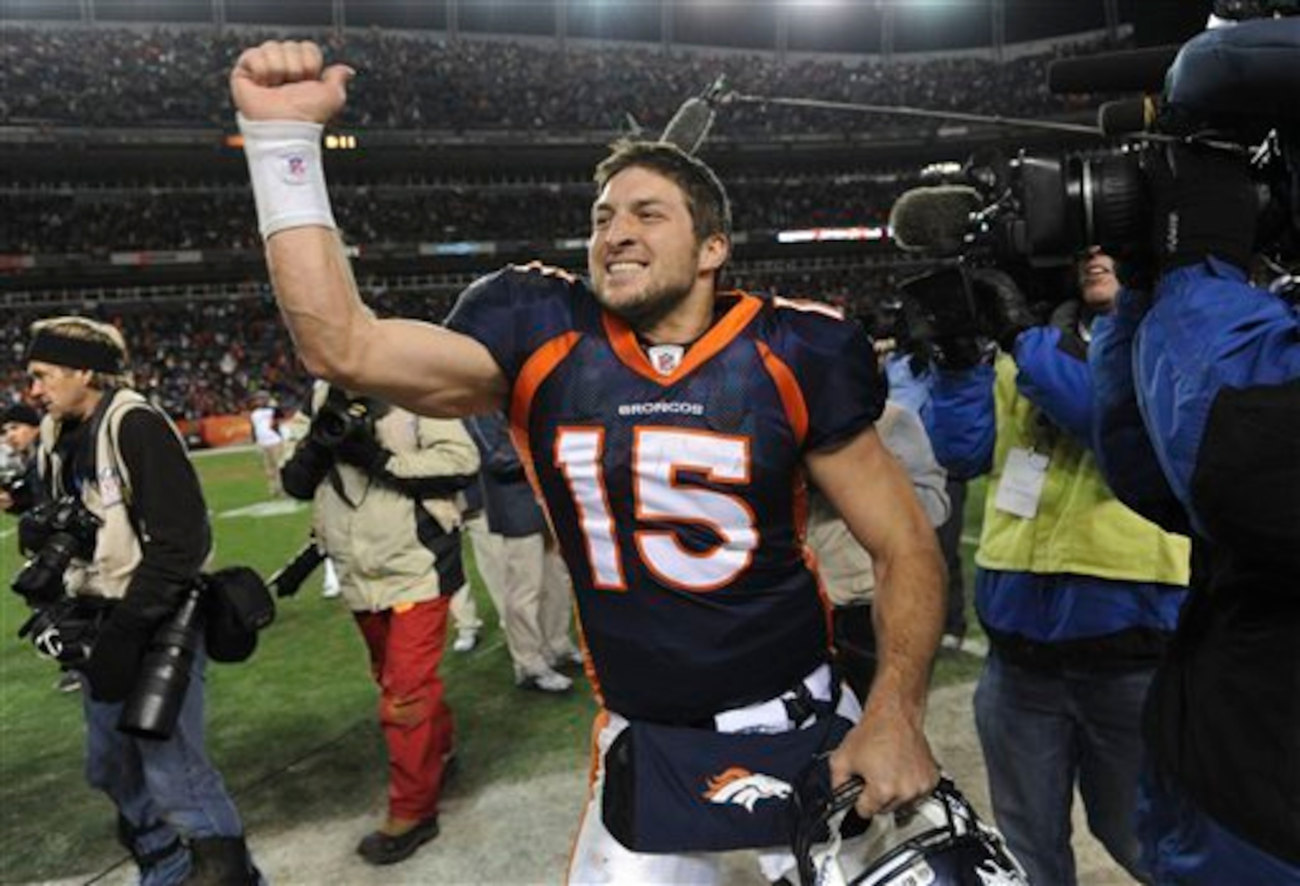An 80-yard touchdown pass from QB Tim Tebow sealed a surprising overtime victory over the Steelers during the 2011 postseason.