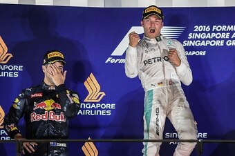 Nico Rosberg celebrates his victory at the Singapore Grand Prix.