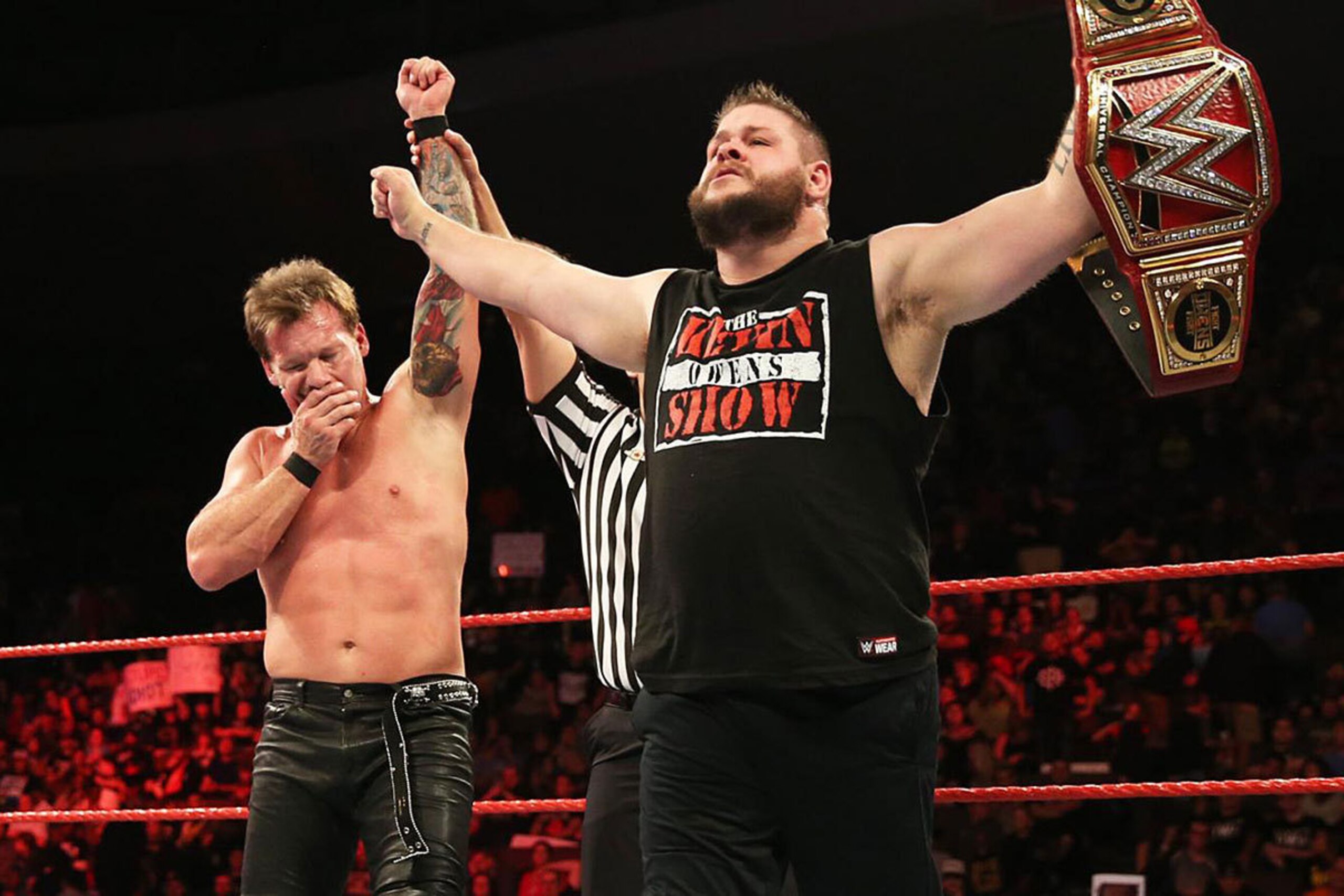 Chris Jericho and Kevin Owens celebrating a win.