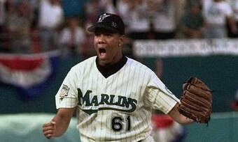 The 2002 Fall Classic MVP celebrates on the mound.