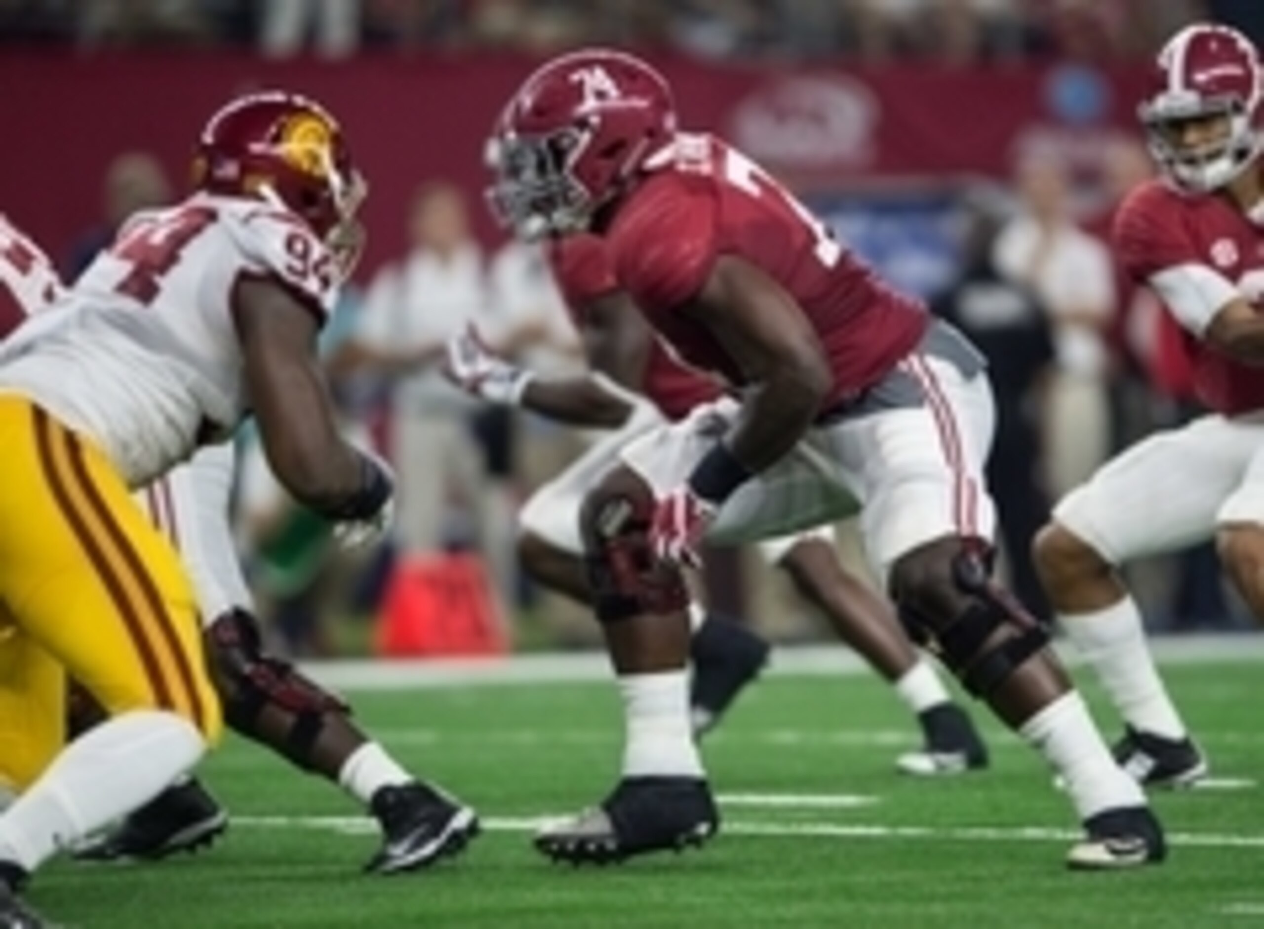Alabama left tackle Cam Robinson (74) has looked better as the season's progressed.