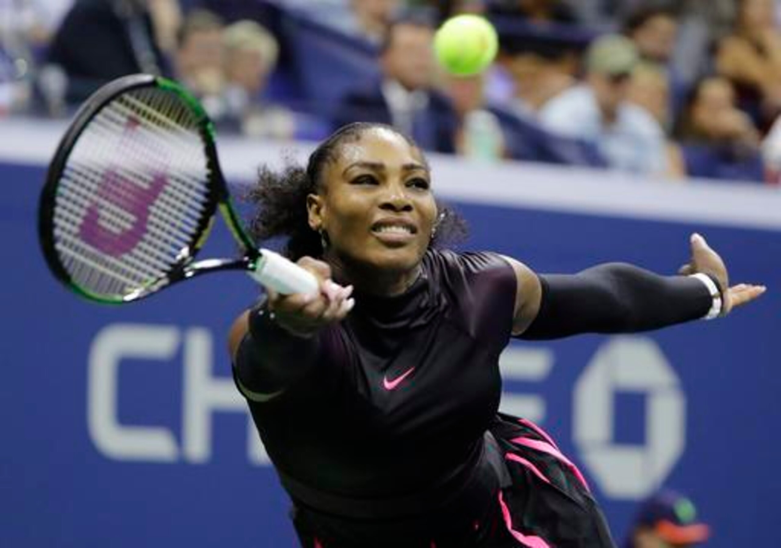 Serena Williams hits a forehand during a match at the 2016 U.S. Open.