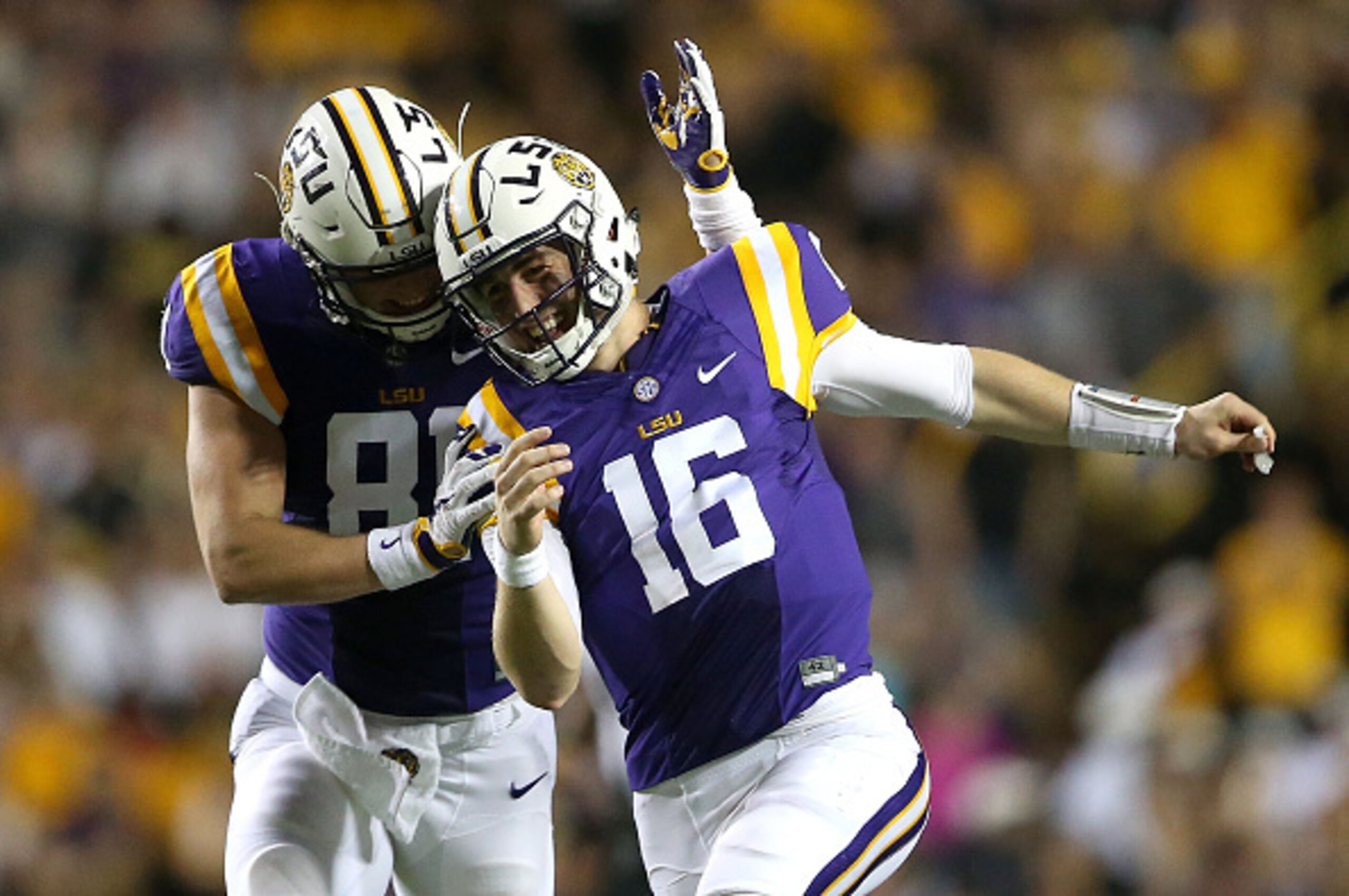 LSU's Danny Etling (No. 16) after a touchdown pass against Southern Mississippi.