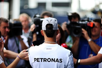 Lewis Hamilton faces the media at the 2016 German Grand Prix.