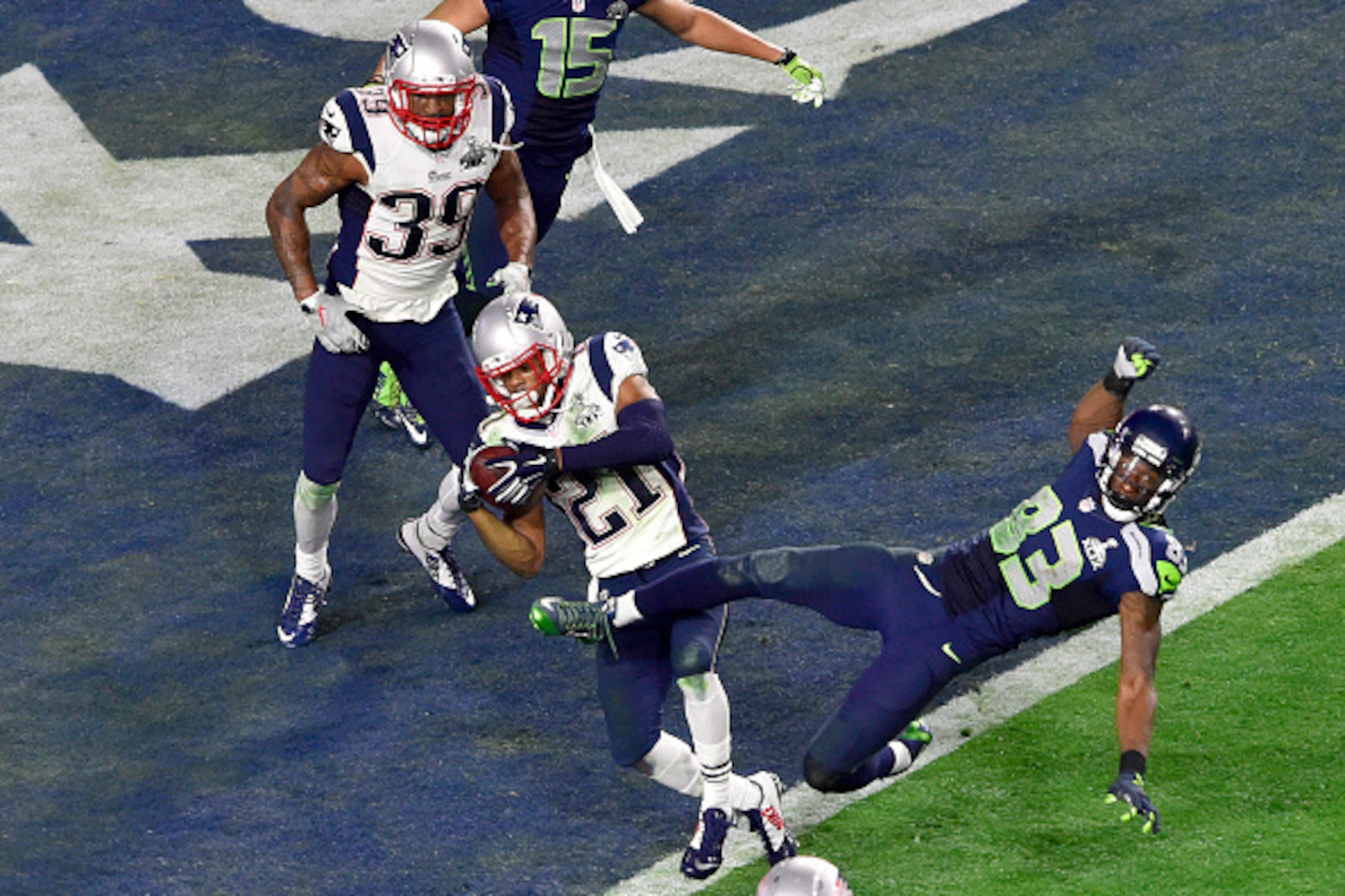 Malcolm Butler sealed the New England Patriots' Super Bowl XLIX victory over the Seattle Seahawks with a interception right around the end zone.
