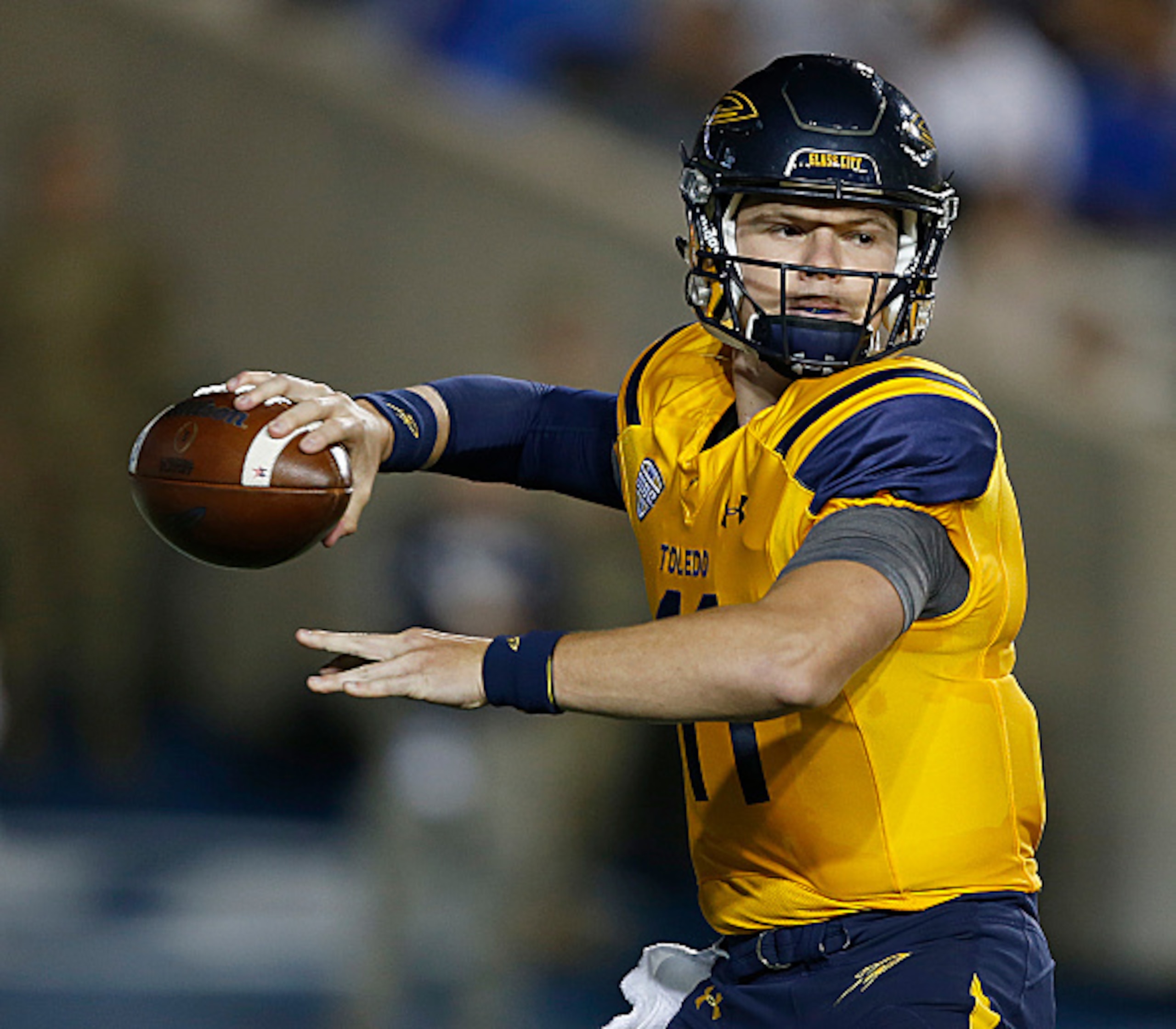 Toledo QB Logan Woodside leads FBS with 34 touchdown passes.