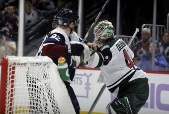 Goalie Devan Dubnyk got into a tussle with Colorado captain Gabe Landeskog Saturday.