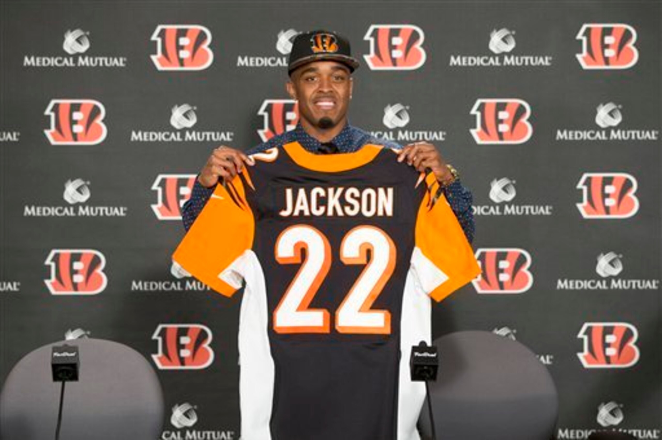 Bengals rookie William Jackson III shows off his new jeresy.