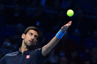 Novak Djokovic serves during a match at the 2016 ATP World Tour Finals in London.