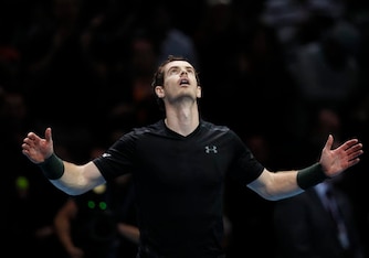 Andy Murray celebrates his win over Milos Raonic in the semifinals of the ATP World Tour Finals.