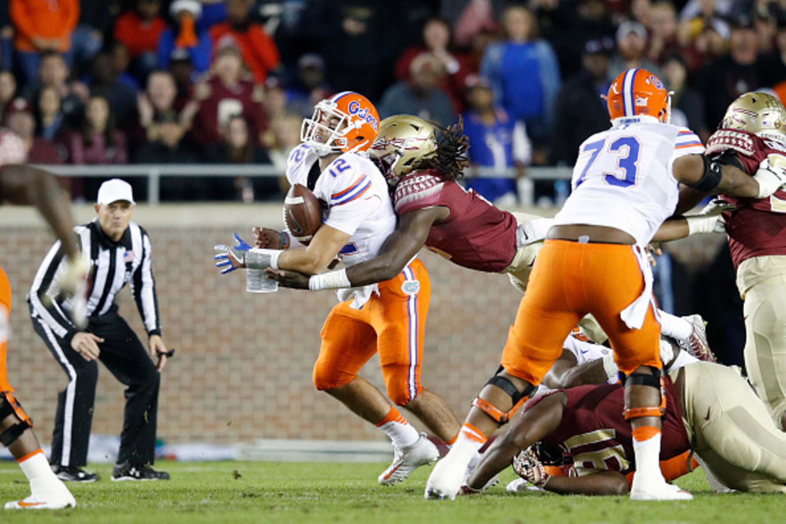 Austin Appleby spent much of Florida's loss to Florida State taking hits like this one.