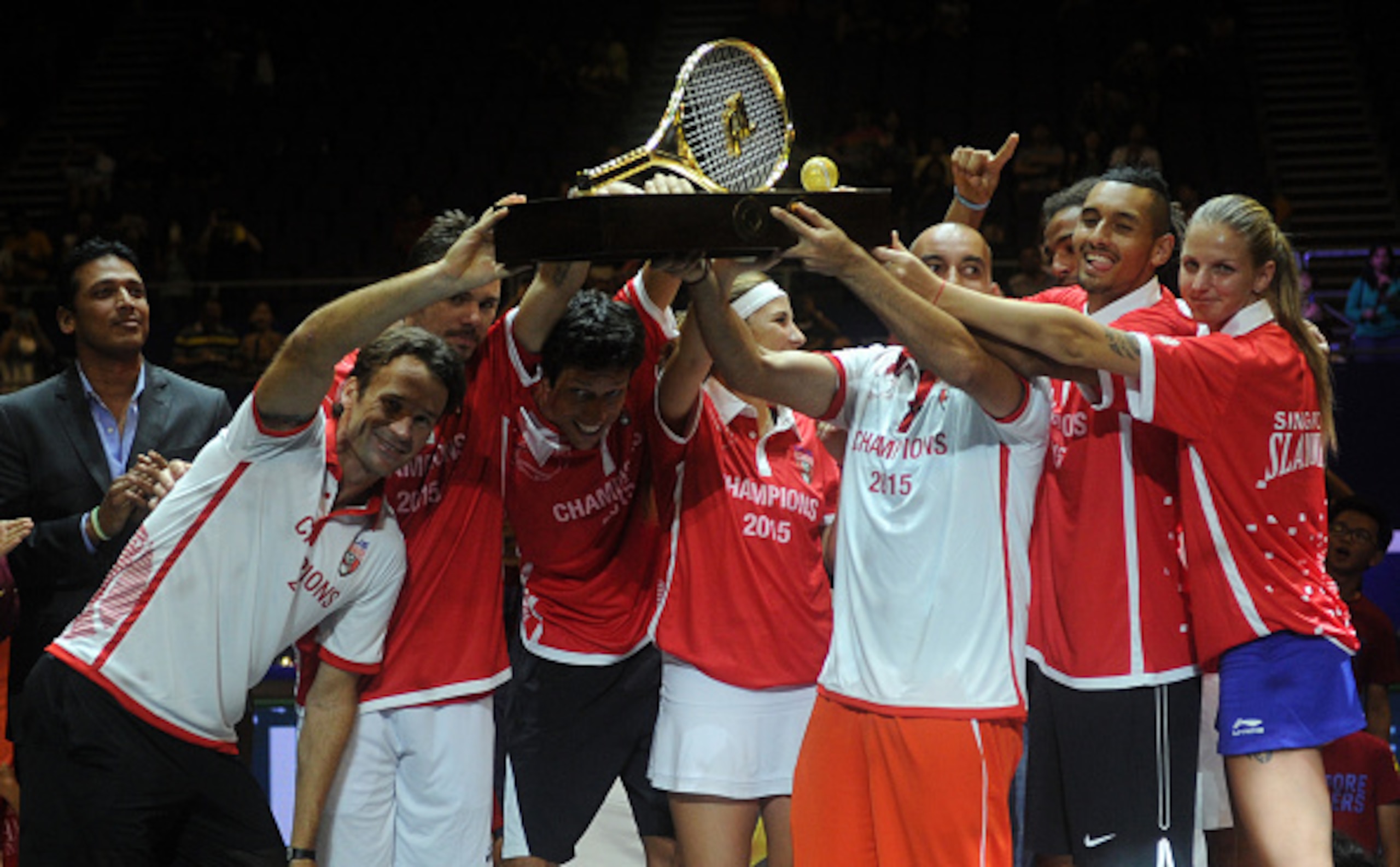The Singapore Slammers celebrate winning the 2015 IPTL championship.