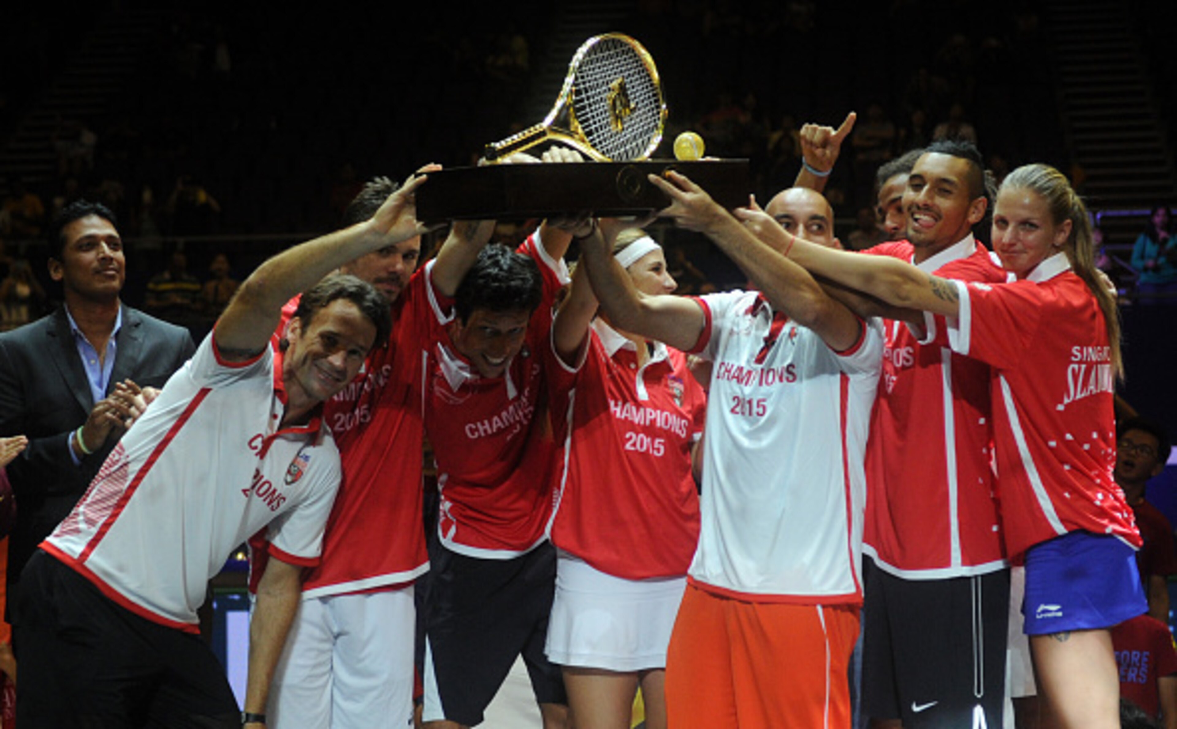 The Singapore Slammers celebrate winning the 2015 IPTL championship.