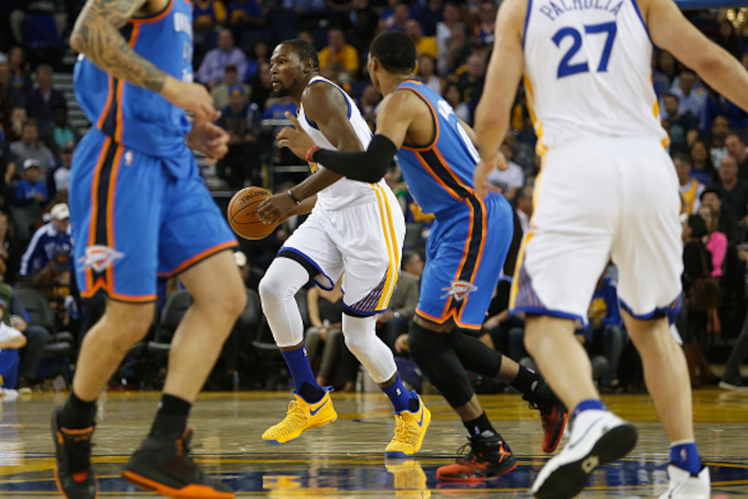 Former Oklahoma City Thunder teammates Kevin Durant and Russell Westbrook are now rivals.
