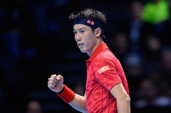 Nishikori in action at the World Tour Finals.