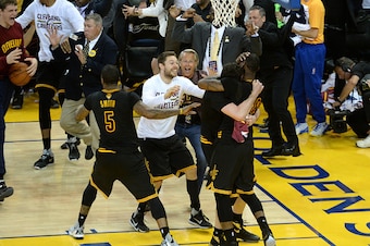 The Cleveland Cavaliers celebrate their first NBA title.